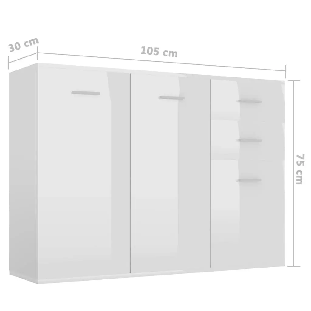 Sideboard High Gloss White 105x30x75 cm Engineered Wood 800699