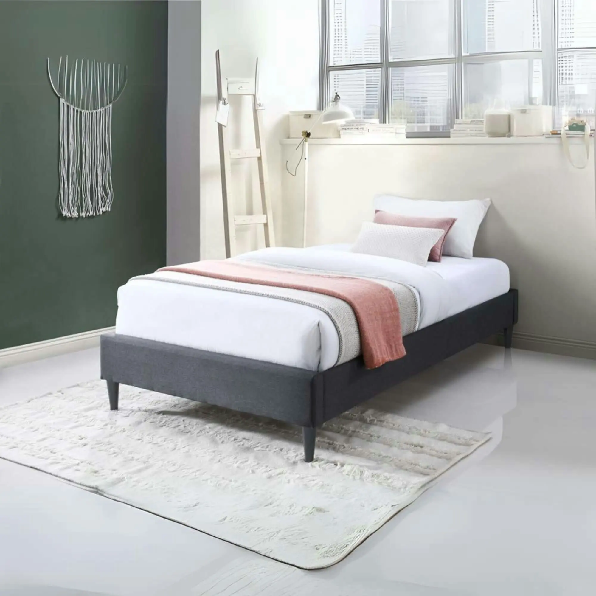 Arte Bed Frame Fabric Mattress Platform Base  Mid Grey