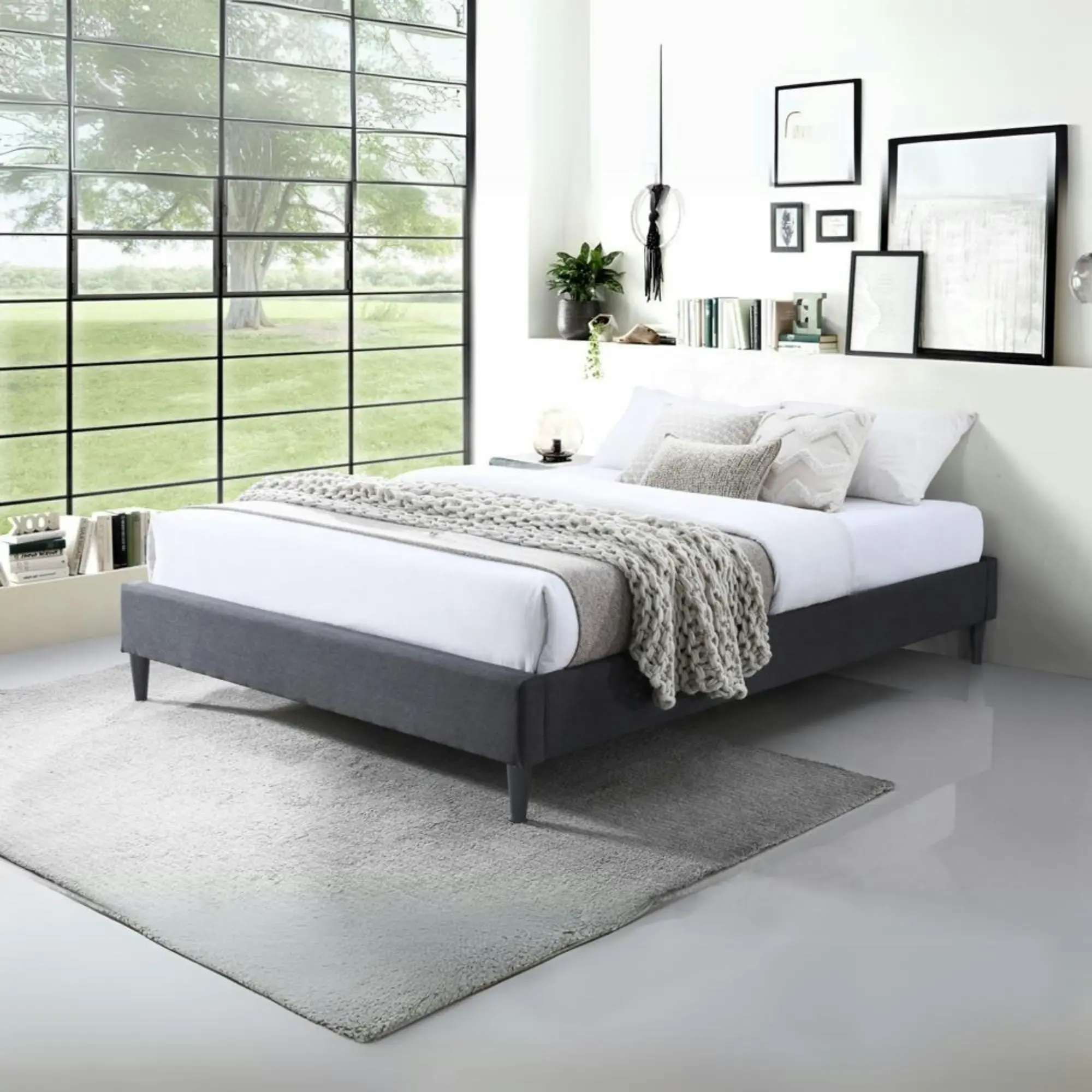 Arte Bed Frame Fabric Mattress Platform Base  Mid Grey