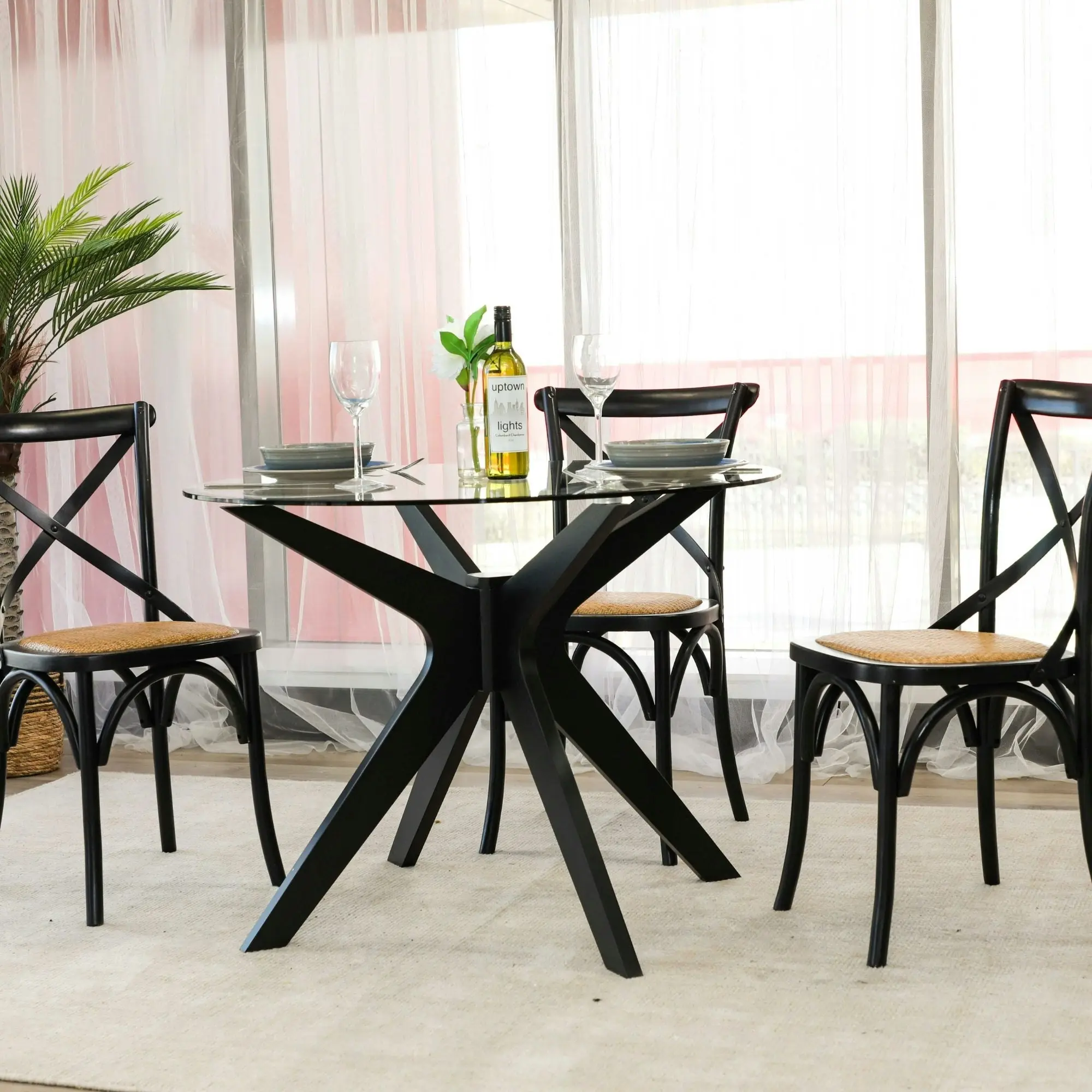 Forza 100cm Round Glass Dining Table Black