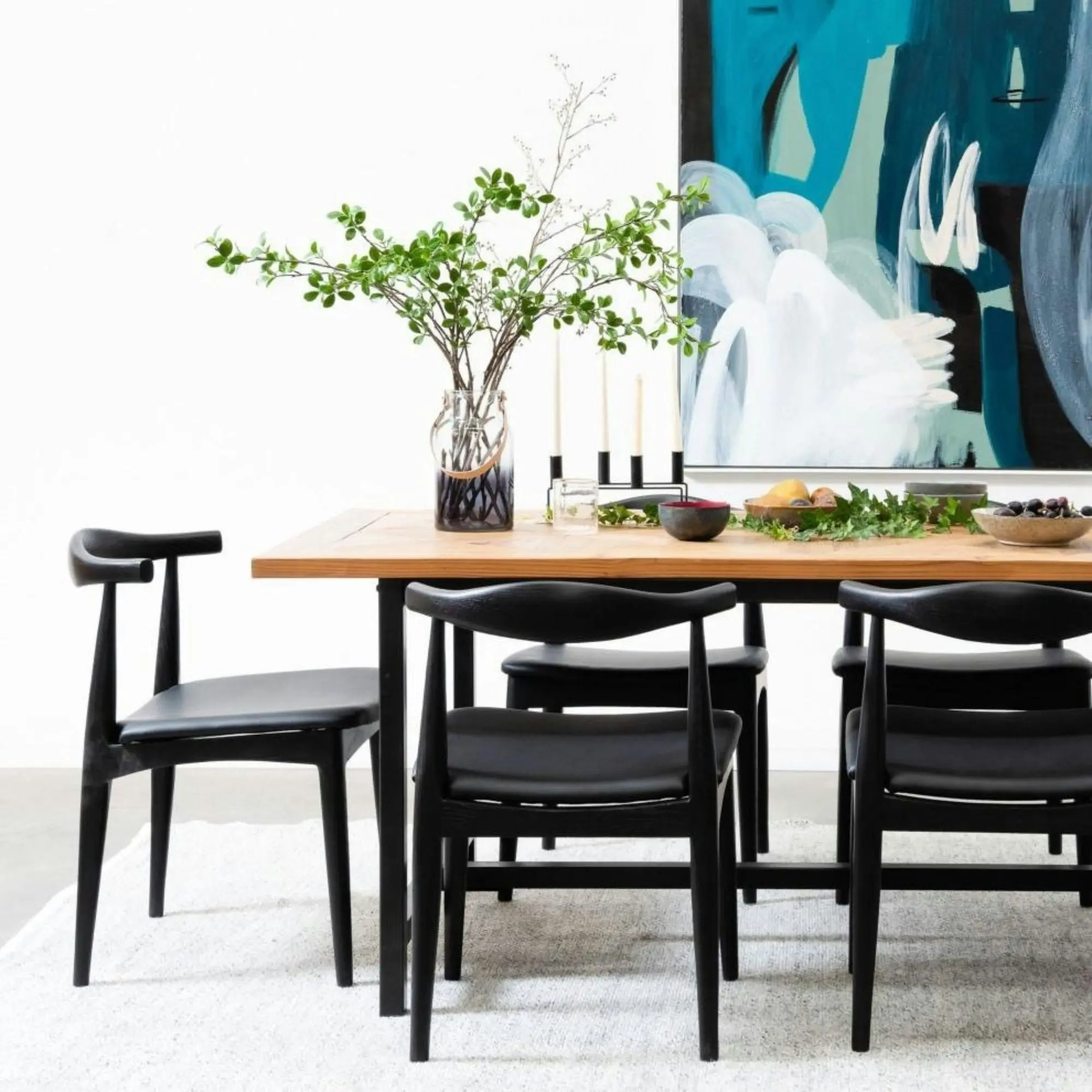 Henrik 2pc Set Dining Chair Replica Hans Wenger Elbow Black