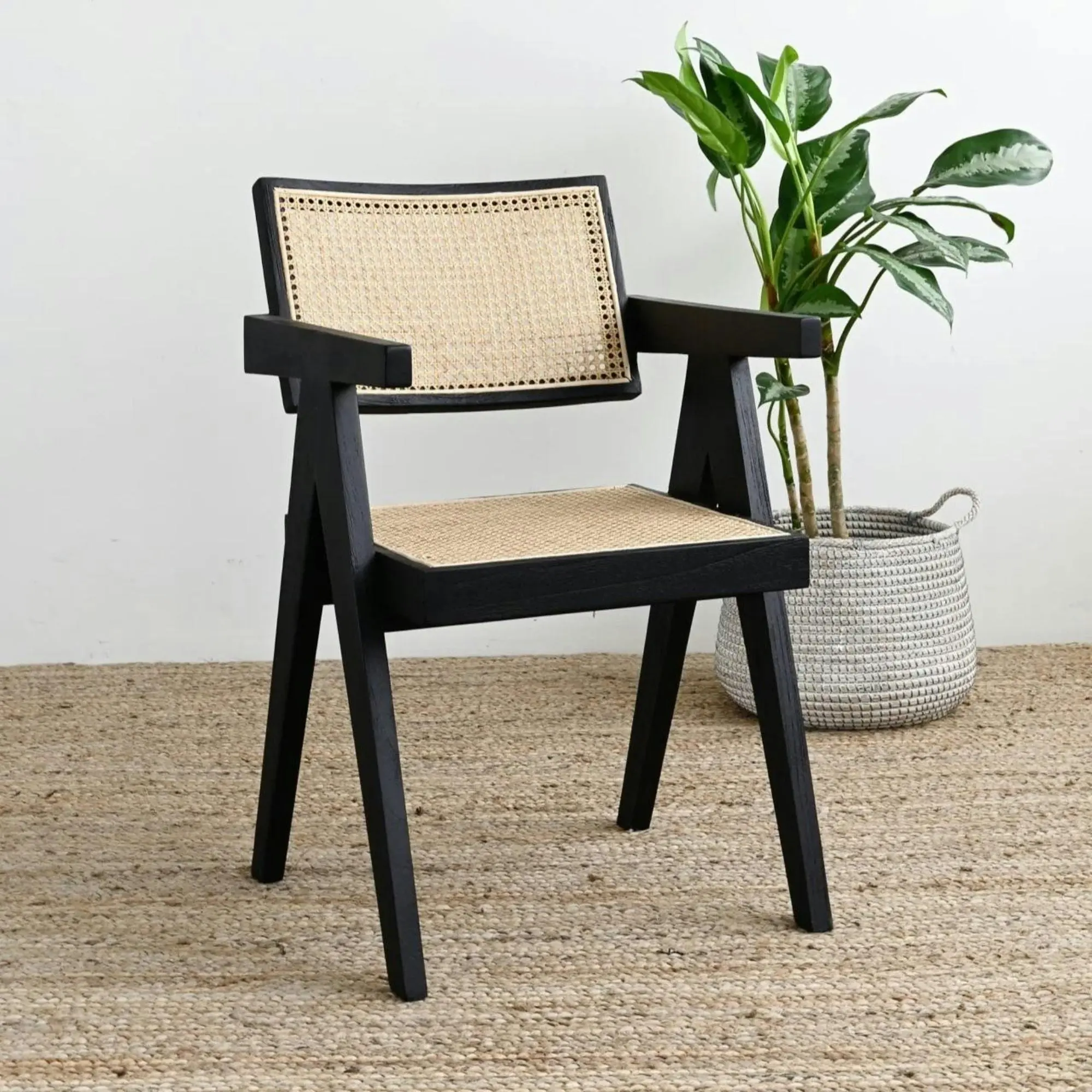 Korina Carver 2pc Set Dining Chair Rattan Wicker Black