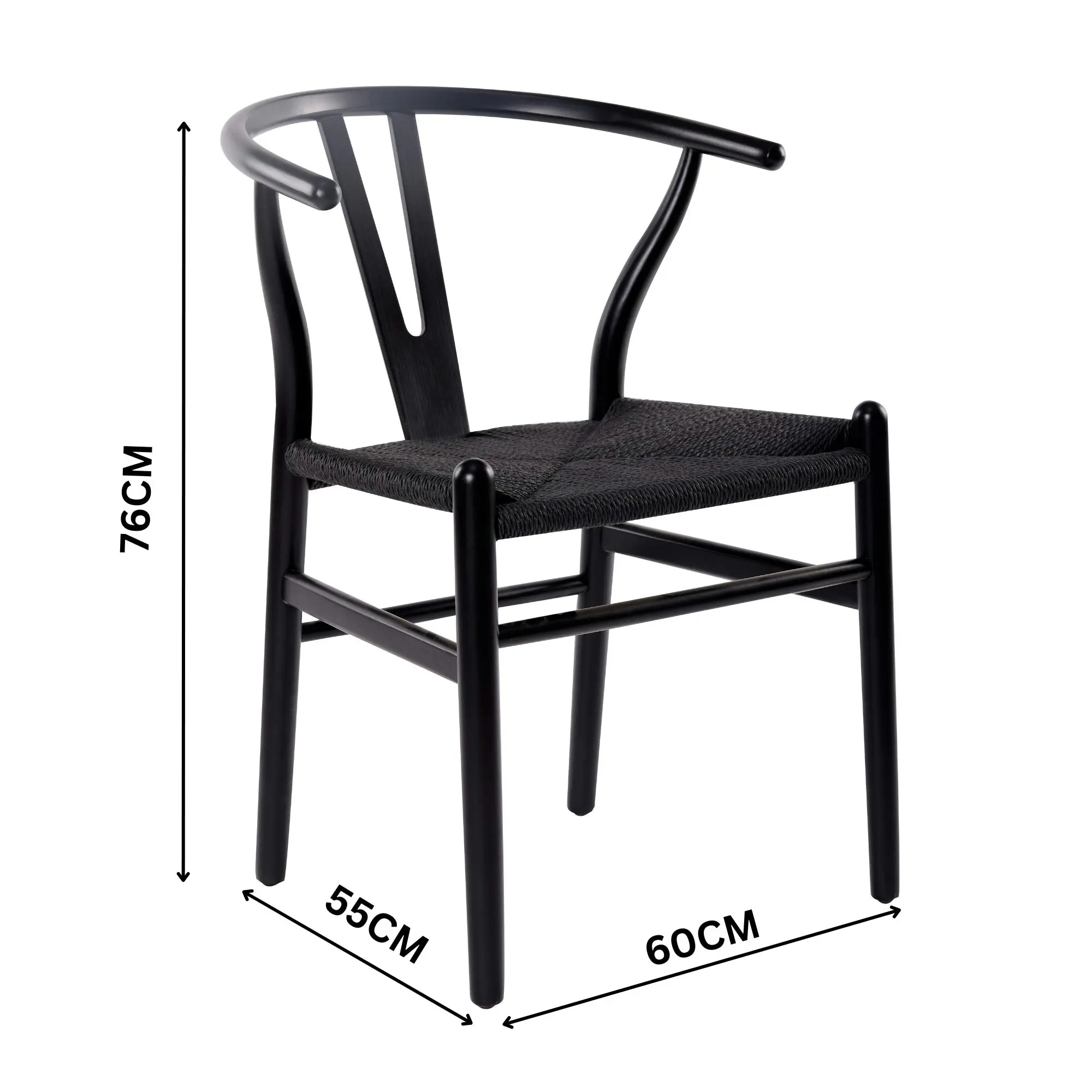 Ark Wishbone 2pc Set Dining Chair Replica Hans Wenger Black