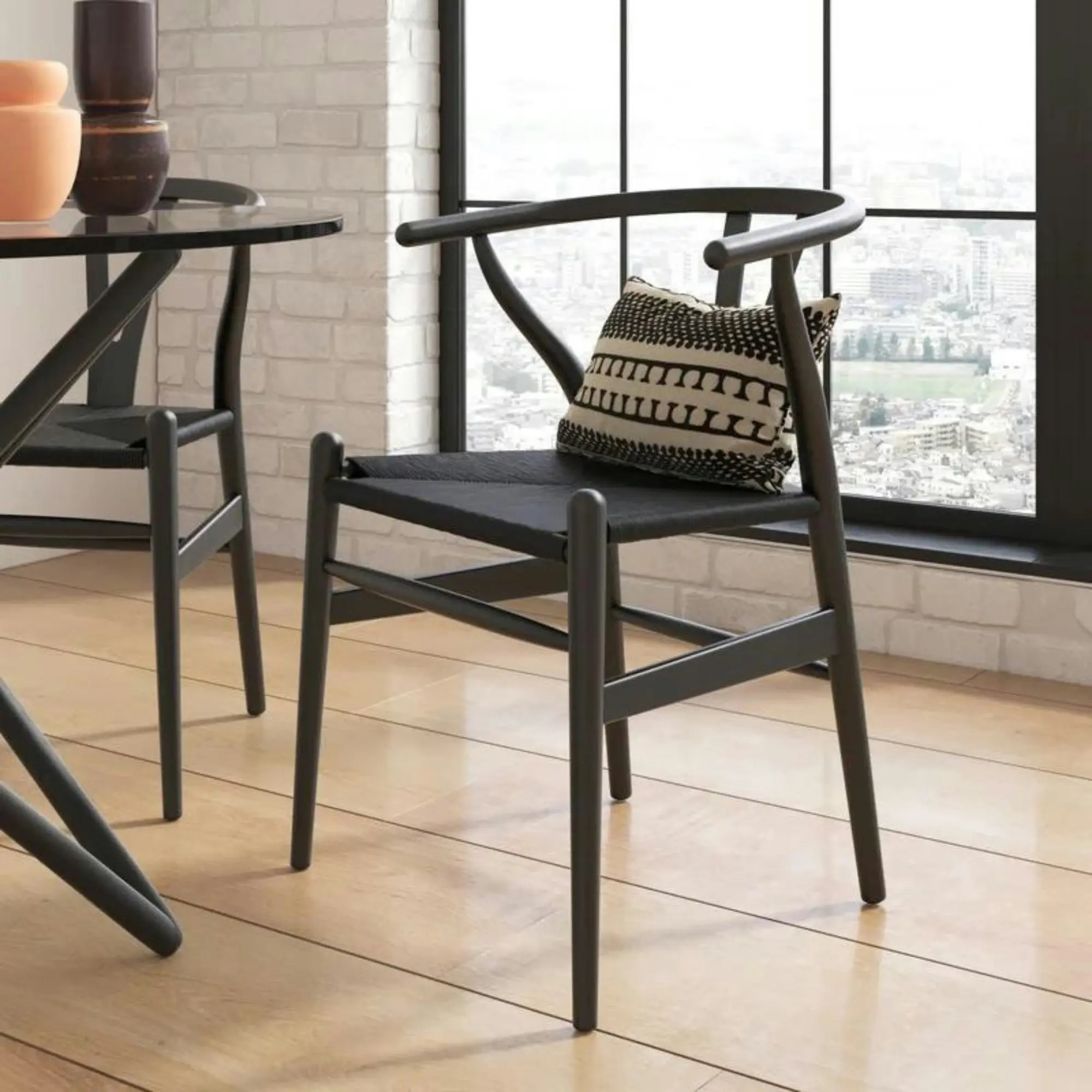 Ark Wishbone 2pc Set Dining Chair Replica Hans Wenger Black