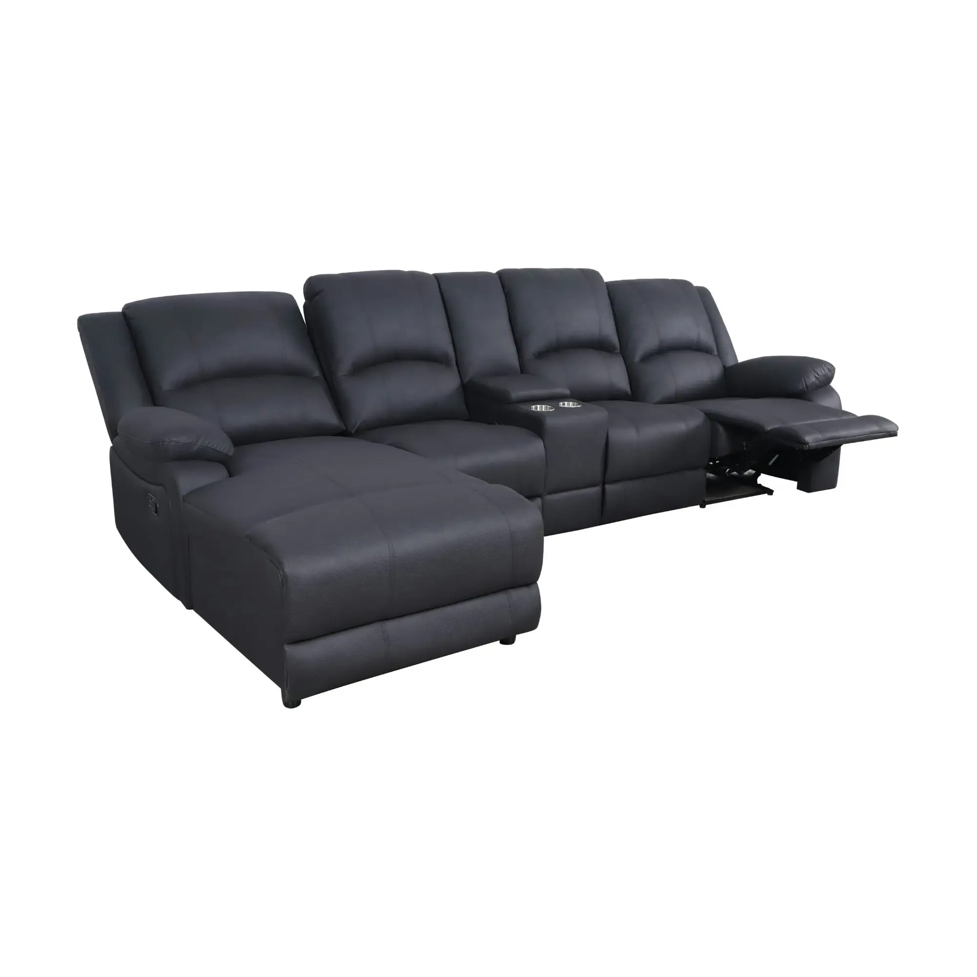 Anderson 3 Seater Fabric Manual Recliner Lounge LHF Chaise Onyx Black