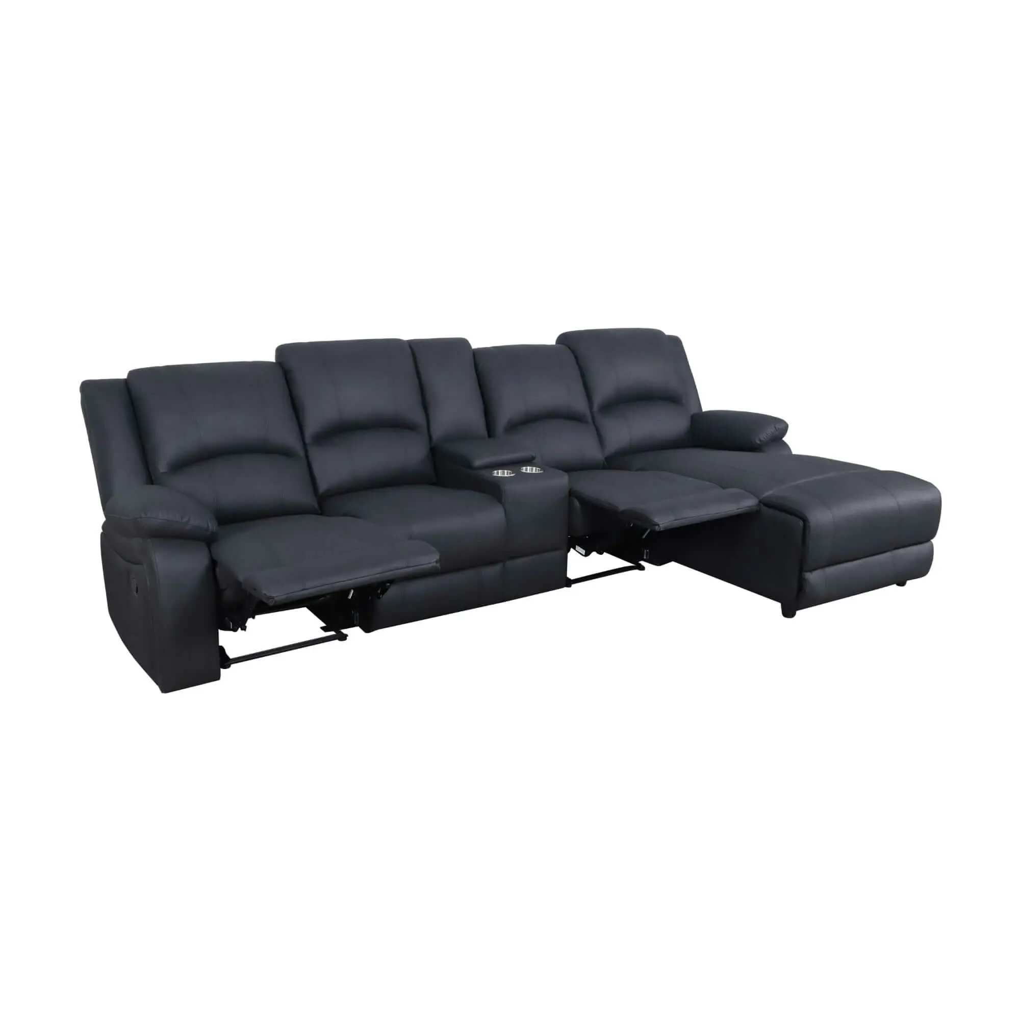 Anderson 3 Seater Fabric Manual Recliner Lounge RHF Chaise Onyx Black