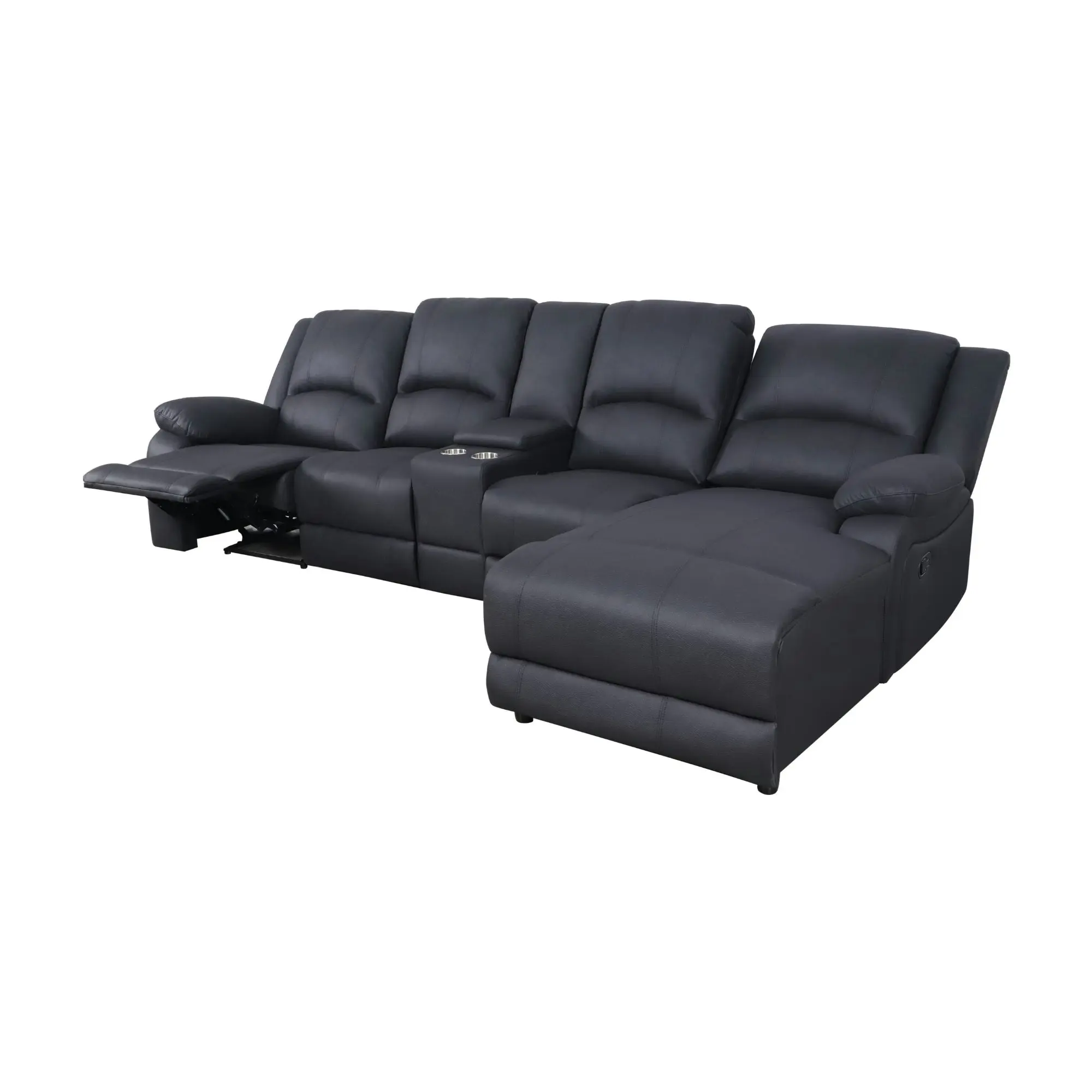 Anderson 3 Seater Fabric Manual Recliner Lounge RHF Chaise Onyx Black