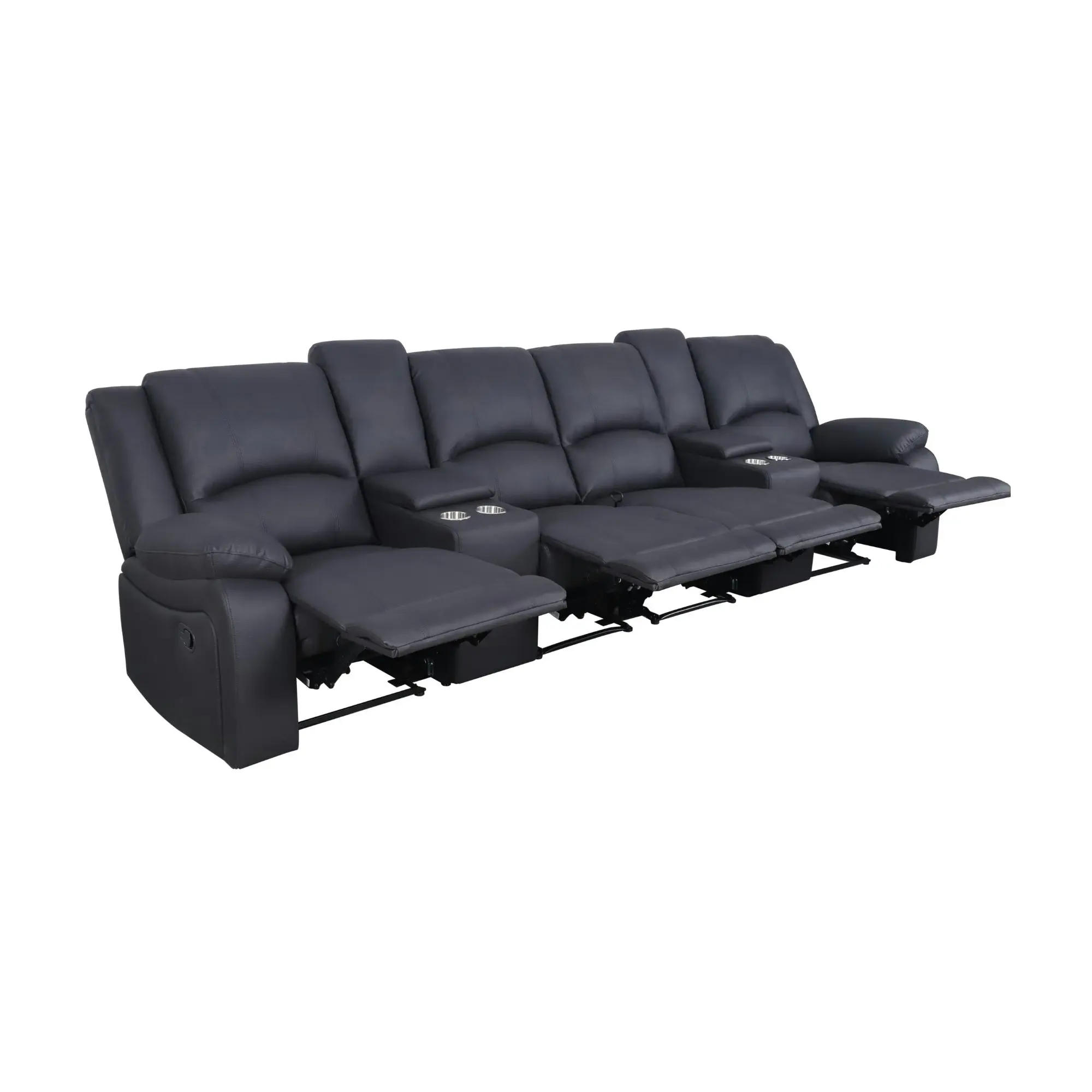 Anderson 4 Seater Fabric Manual Recliner Lounge Onyx Black