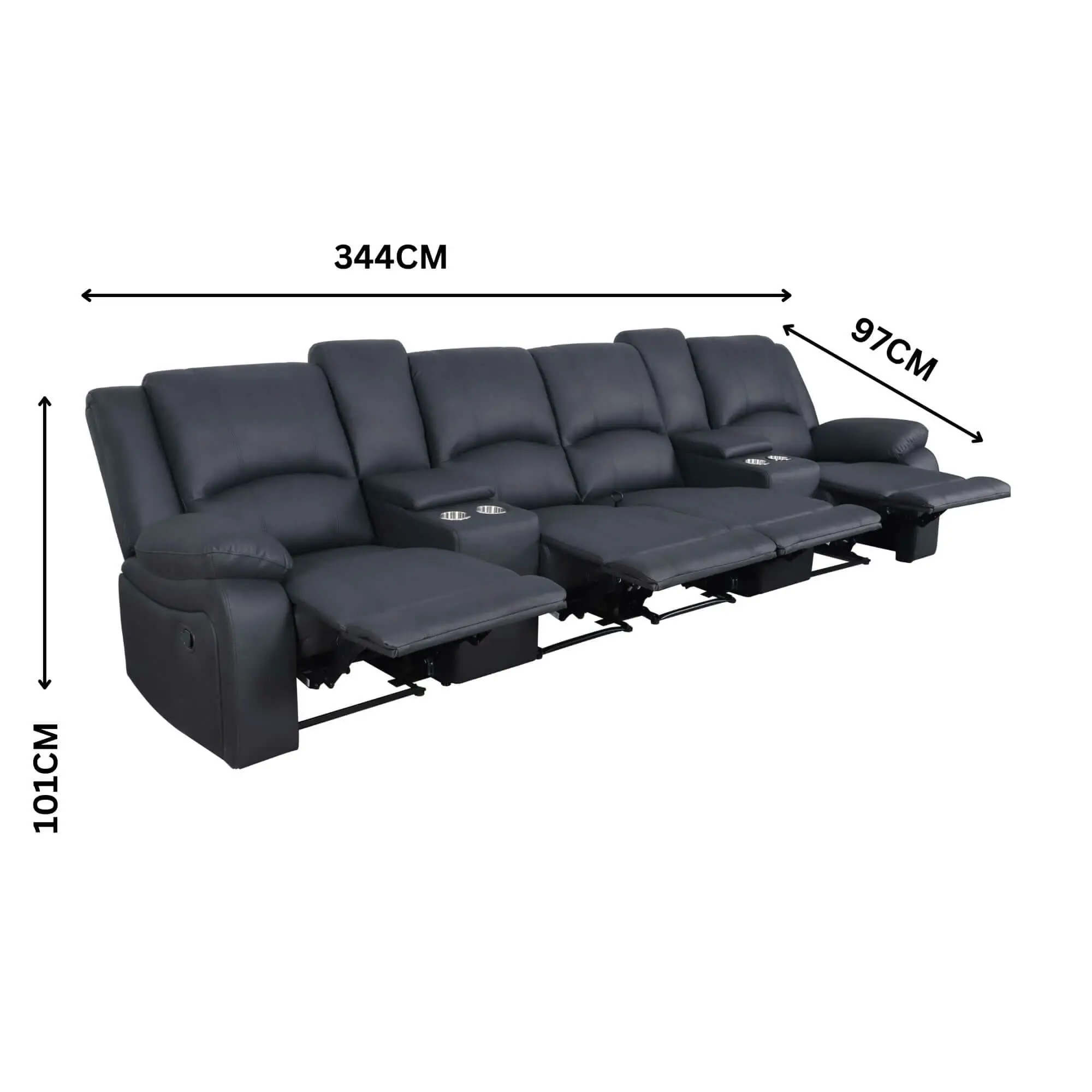 Anderson 4 Seater Fabric Manual Recliner Lounge Onyx Black