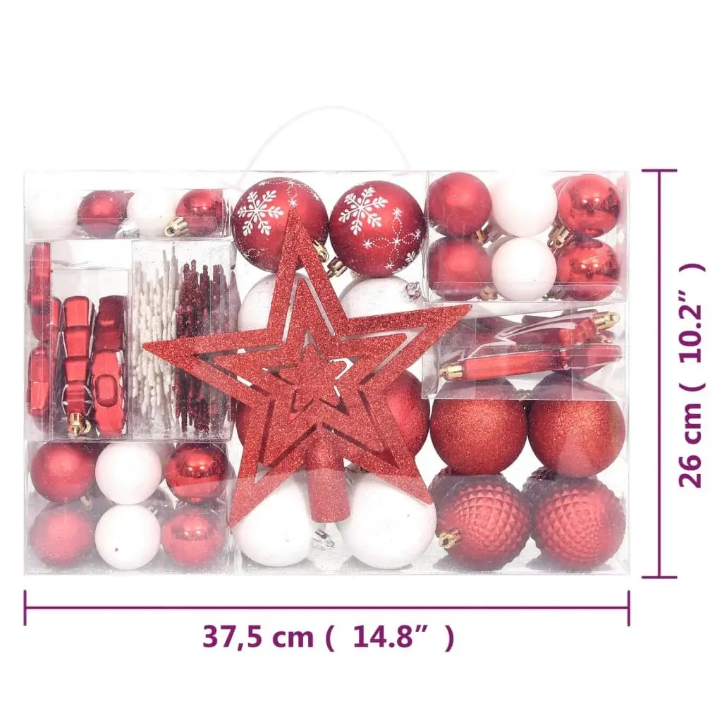 108 Piece Christmas Bauble Set Red and White 330092