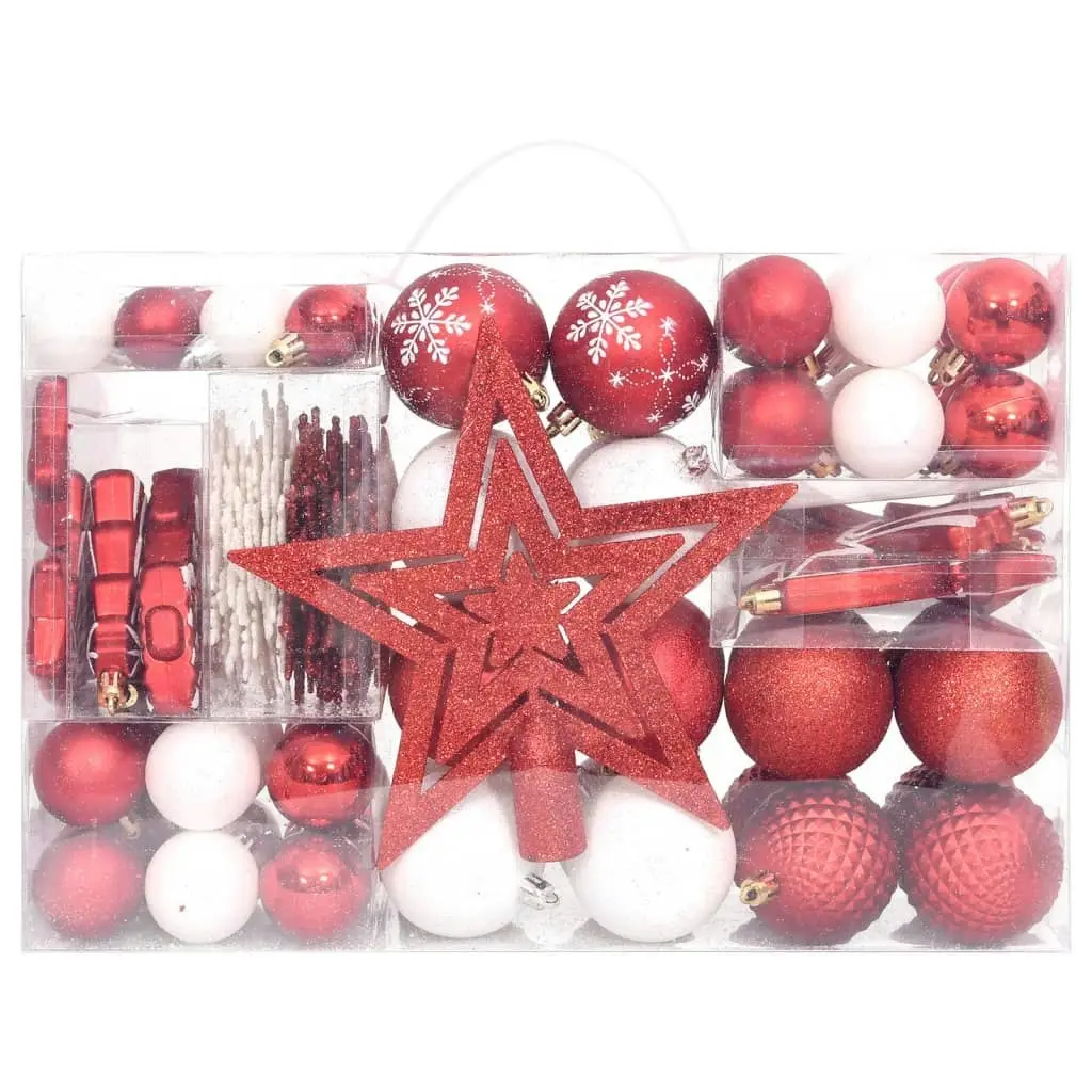 108 Piece Christmas Bauble Set Red and White 330092