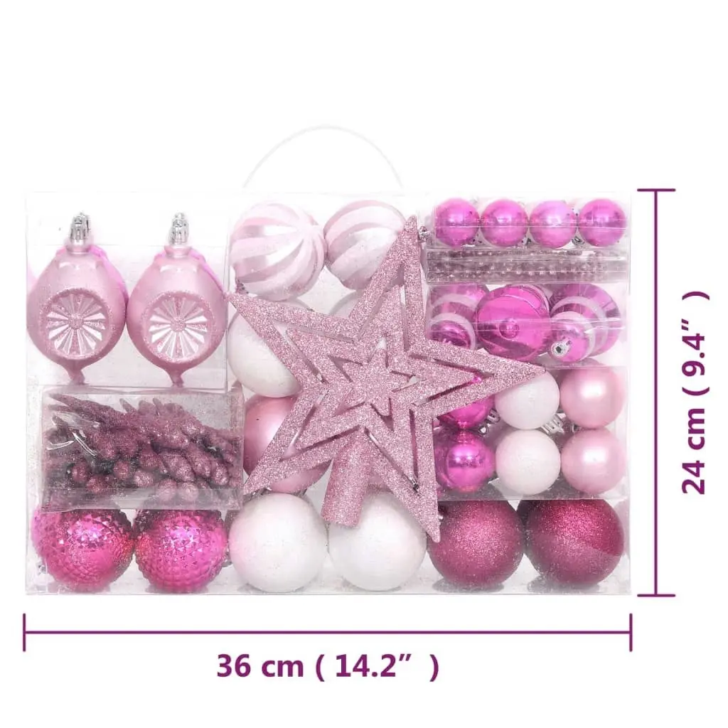 108 Piece Christmas Bauble Set White and Pink 330094