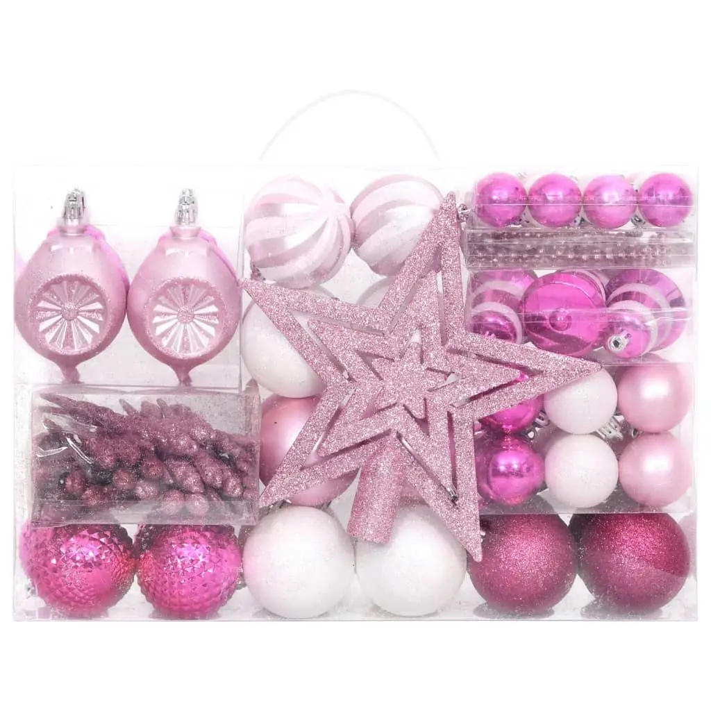 108 Piece Christmas Bauble Set White and Pink 330094