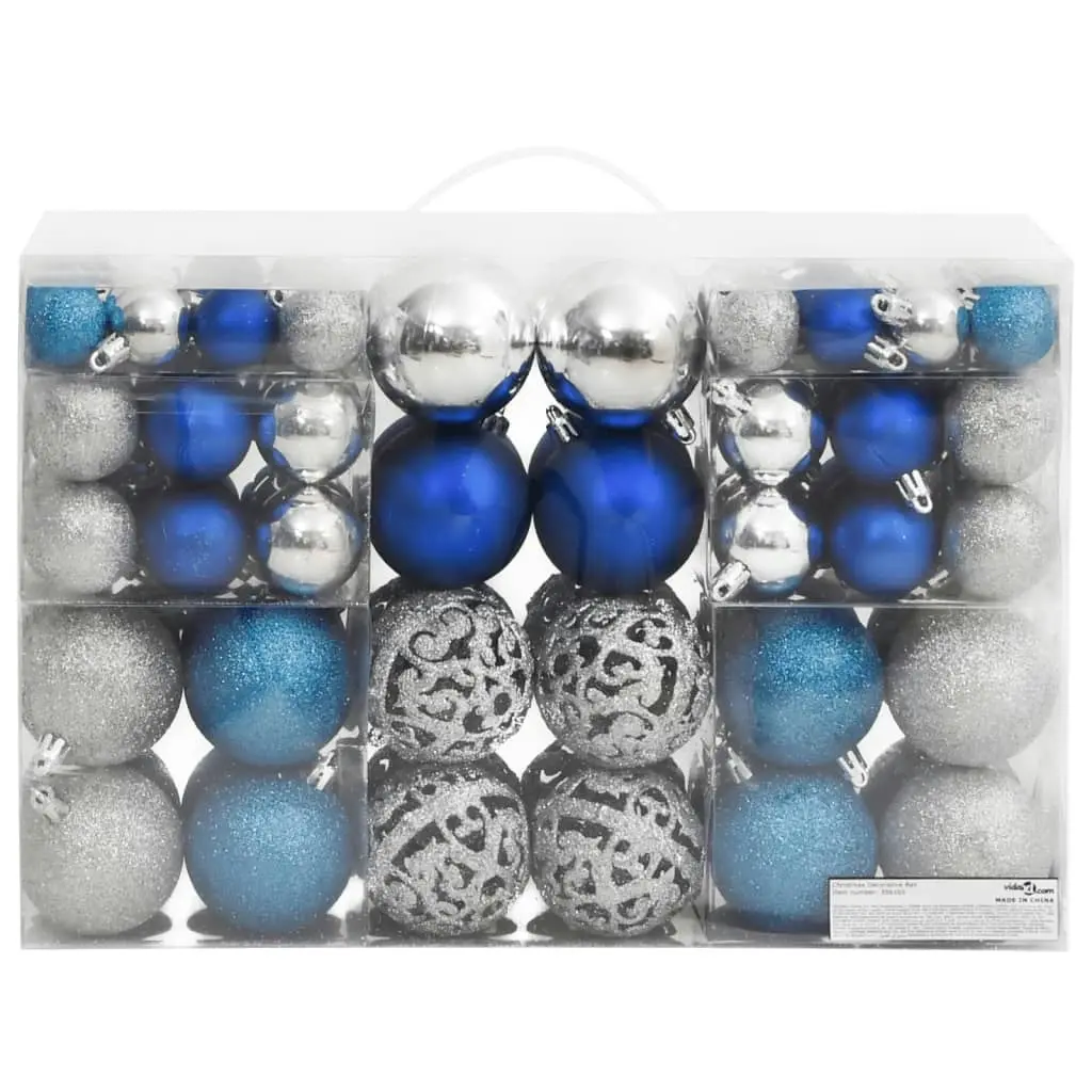 Christmas Baubles 100 pcs Blue and Silver 3 / 4 / 6 cm 356105