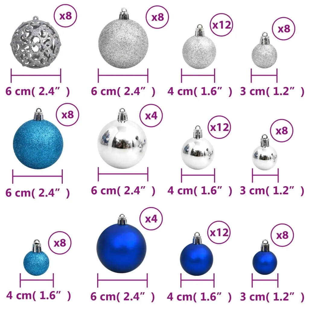 Christmas Baubles 100 pcs Blue and Silver 3 / 4 / 6 cm 356105