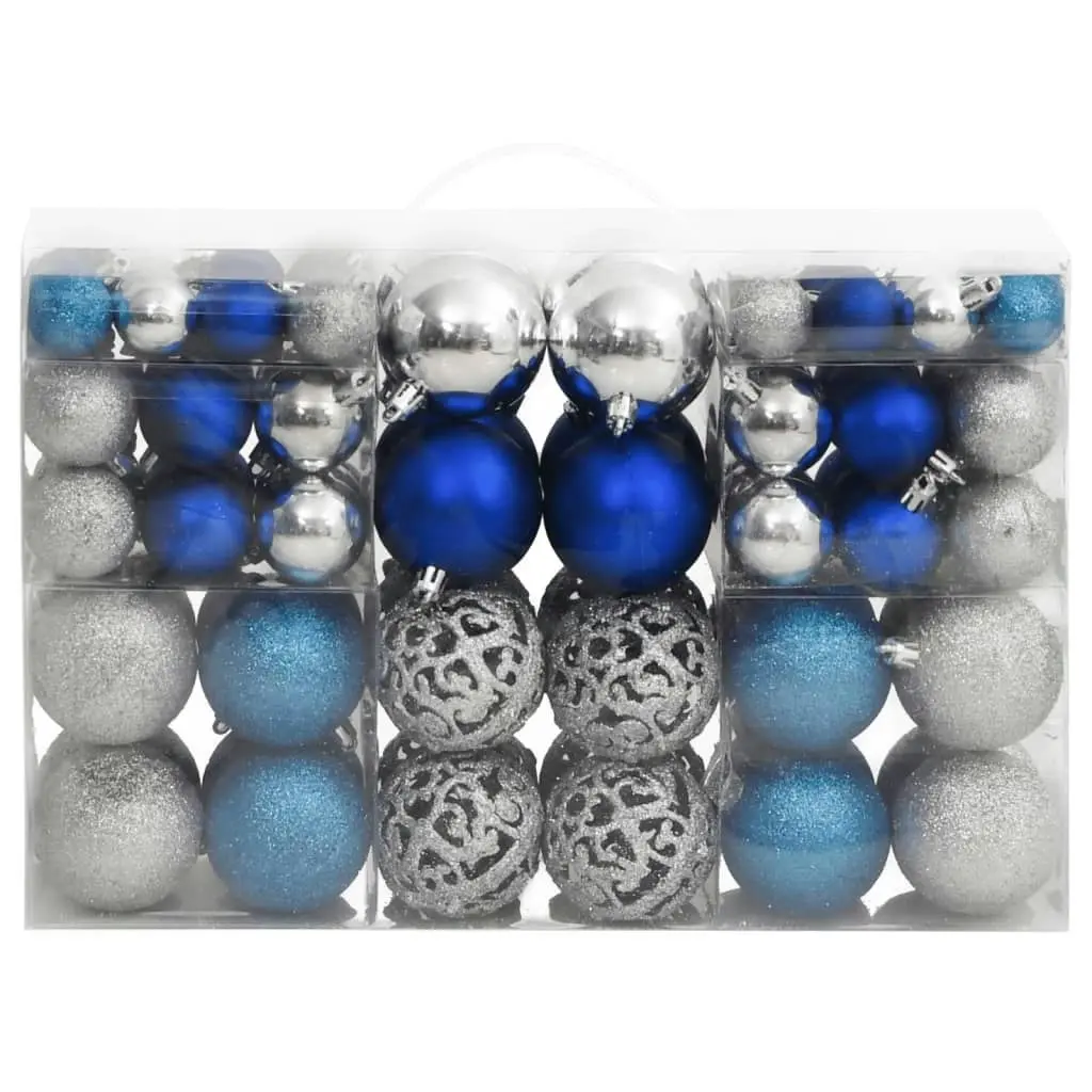 Christmas Baubles 100 pcs Blue and Silver 3 / 4 / 6 cm 356105