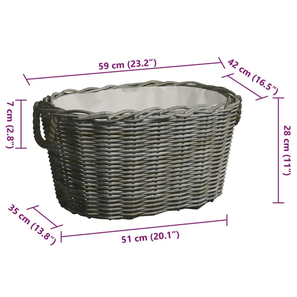 Firewood Basket with Carrying Handles 59x42x28 cm Grey Willow 286985