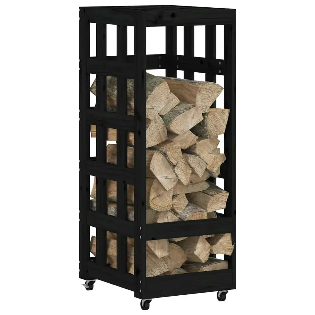 Log Holder with Wheels Black 40x49x110 cm Solid Wood Pine 833335