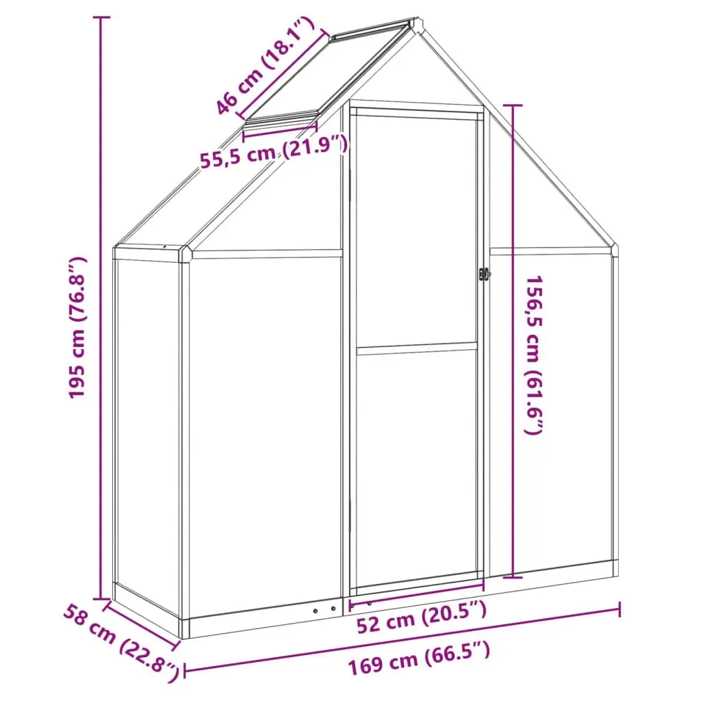 Greenhouse with Base Frame Silver 169x58x195 cm Aluminium 4005816