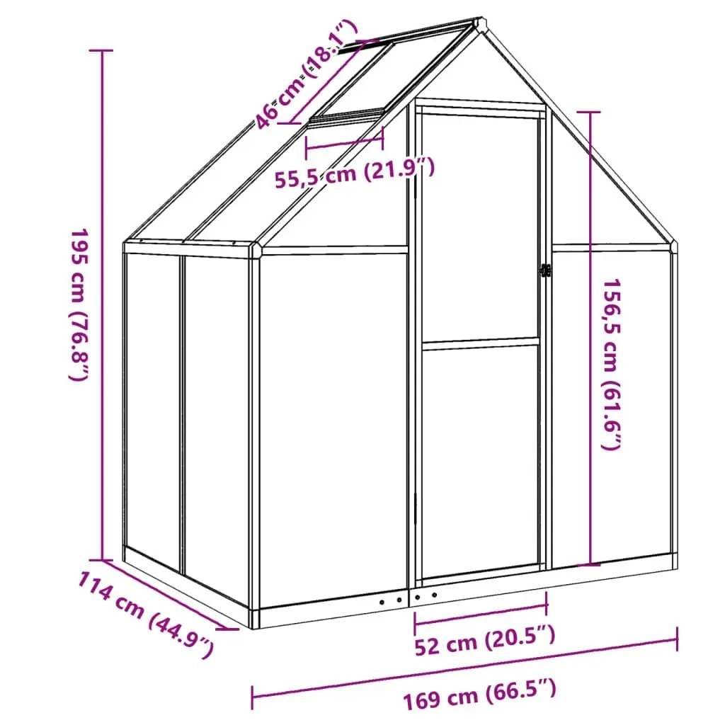 Greenhouse with Base Frame Silver 169x114x195 cm Aluminium 4005822