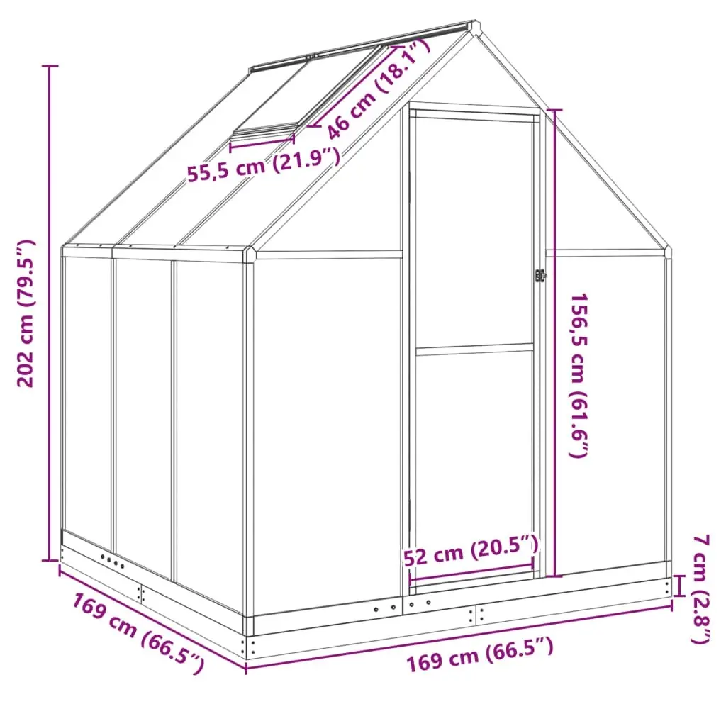 Greenhouse with Base Frame Silver 169x169x202 cm Aluminium 4005831