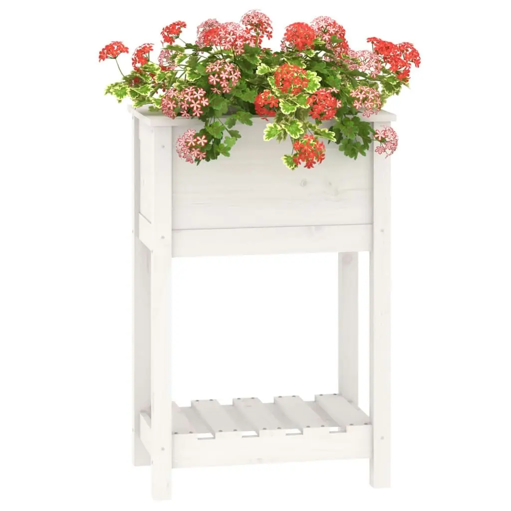 Planter with Shelf White 54x34.5x81 cm Solid Wood Pine 823753