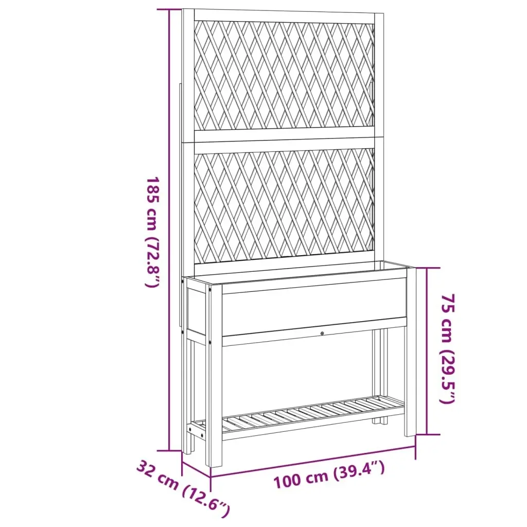 Planter with Trellis and Shelf 100x32x185 cm Solid Wood Acacia 364899