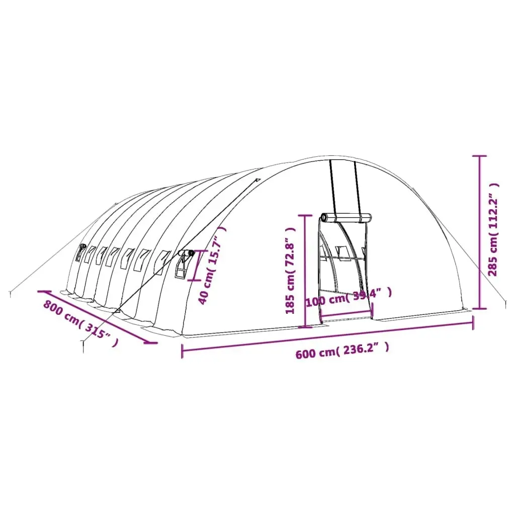 Greenhouse with Steel Frame Green 48 mÂ² 8x6x2.85 m 3188107