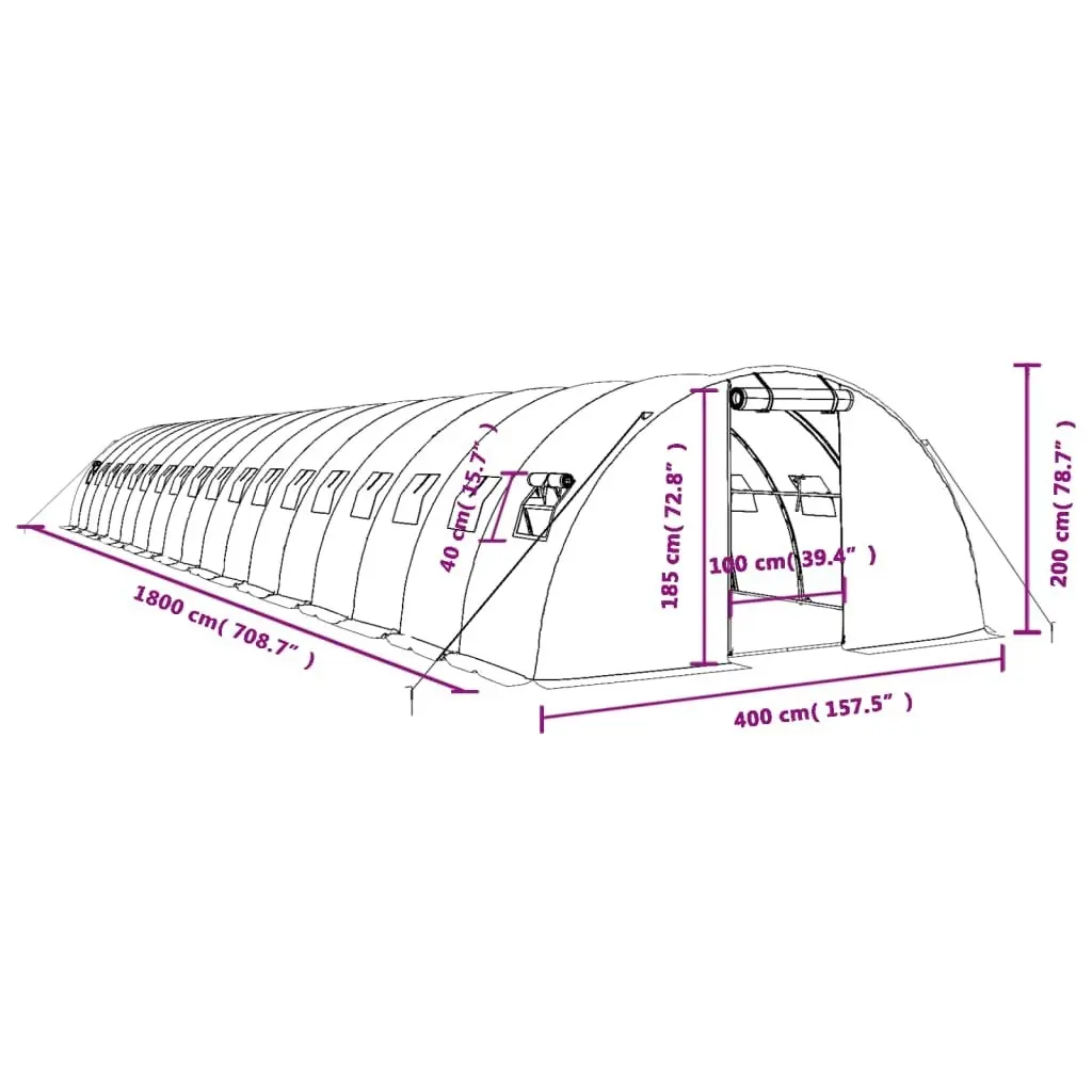 Greenhouse with Steel Frame Green 72 mÂ² 18x4x2 m 3188068