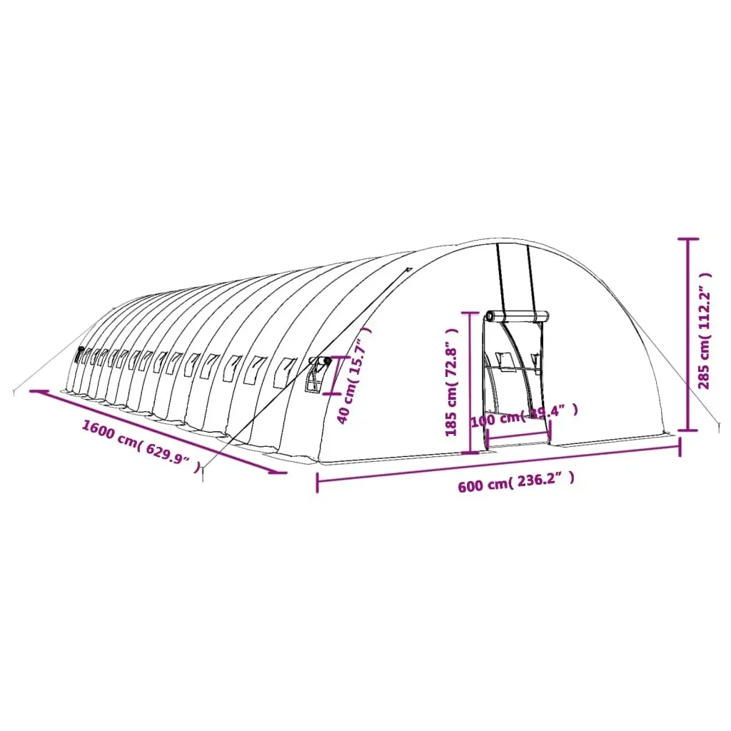 Greenhouse with Steel Frame Green 96 mÂ² 16x6x2.85 m 3188111