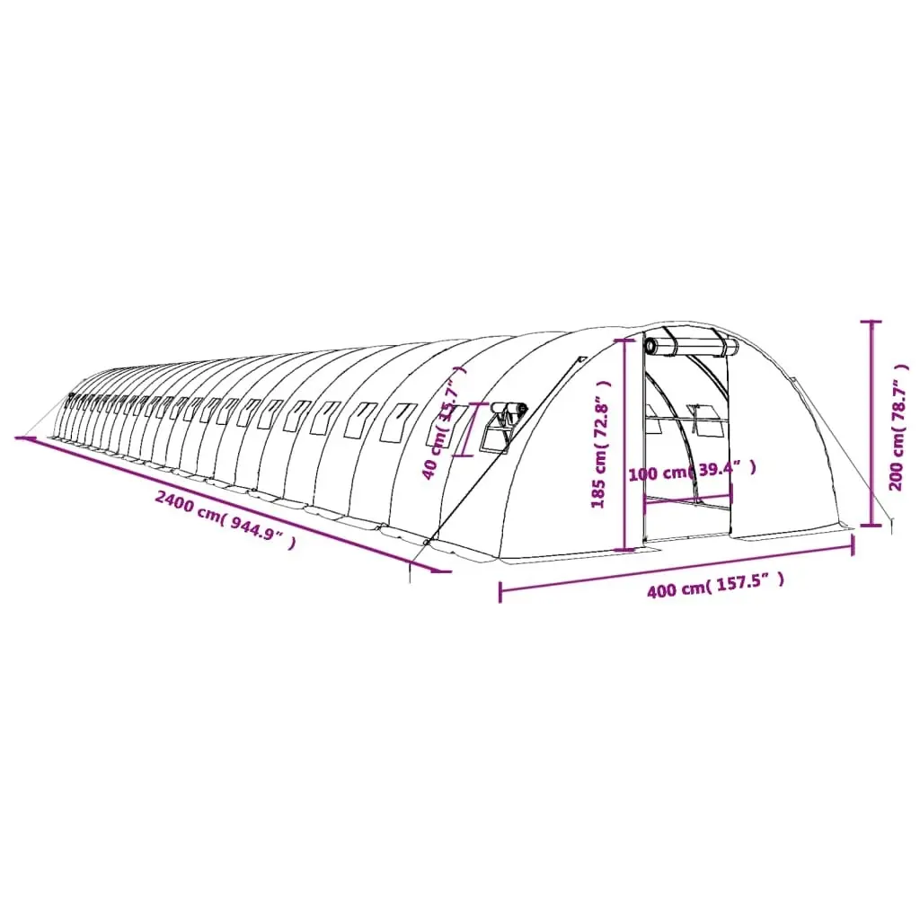 Greenhouse with Steel Frame Green 96 mÂ² 24x4x2 m 3188071