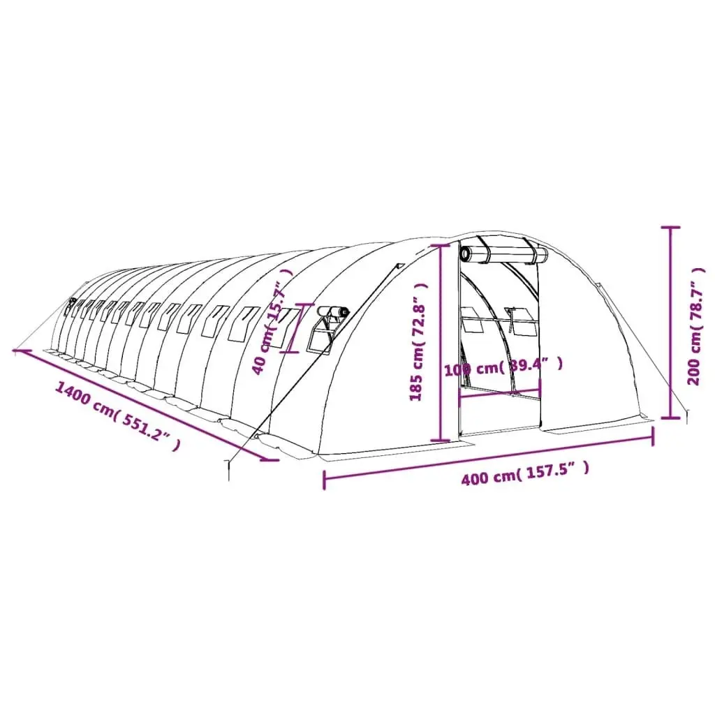 Greenhouse with Steel Frame Green 56 mÂ² 14x4x2 m 3188066