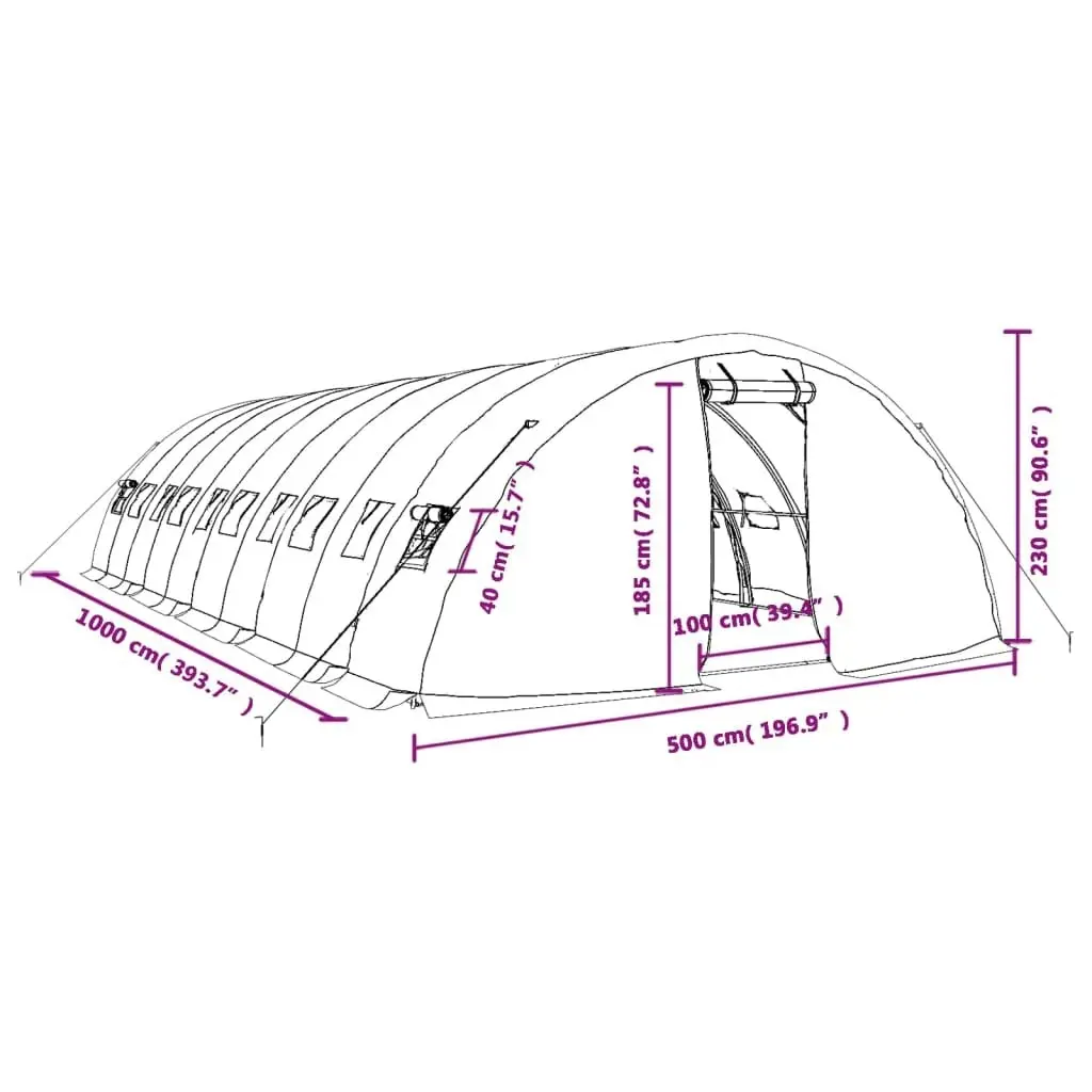 Greenhouse with Steel Frame Green 50 mÂ² 10x5x2.3 m 3188086