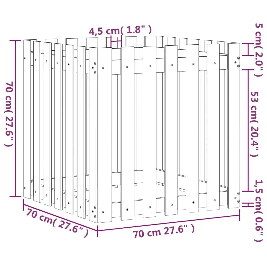 Garden Planter with Fence Design 70x70x70 cm Solid Wood Pine 832462