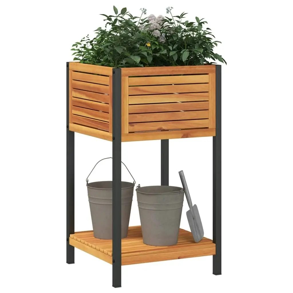 Garden Planter with Shelf 45x45x80 cm Solid Wood Acacia and Steel 367616