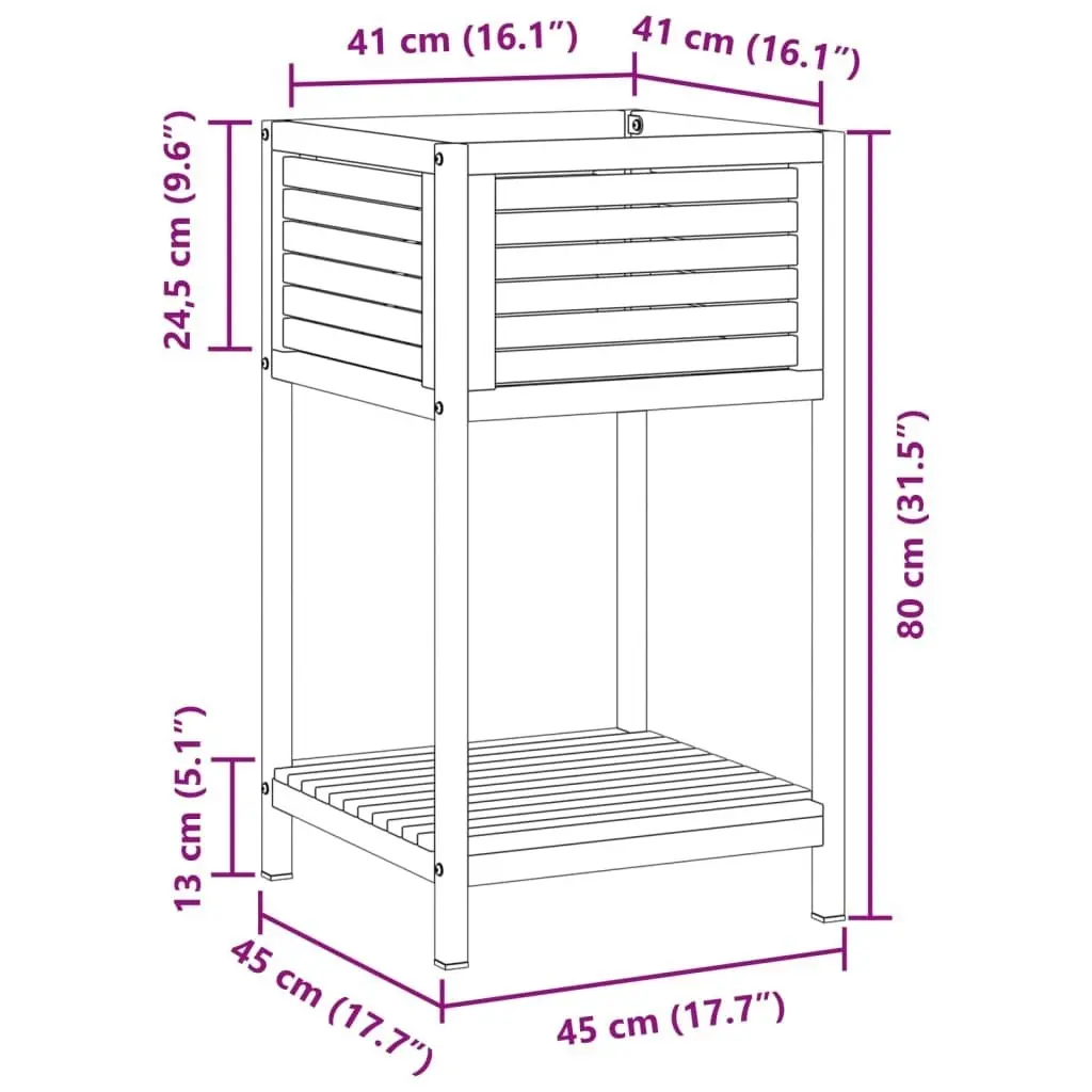 Garden Planter with Shelf 45x45x80 cm Solid Wood Acacia and Steel 367616