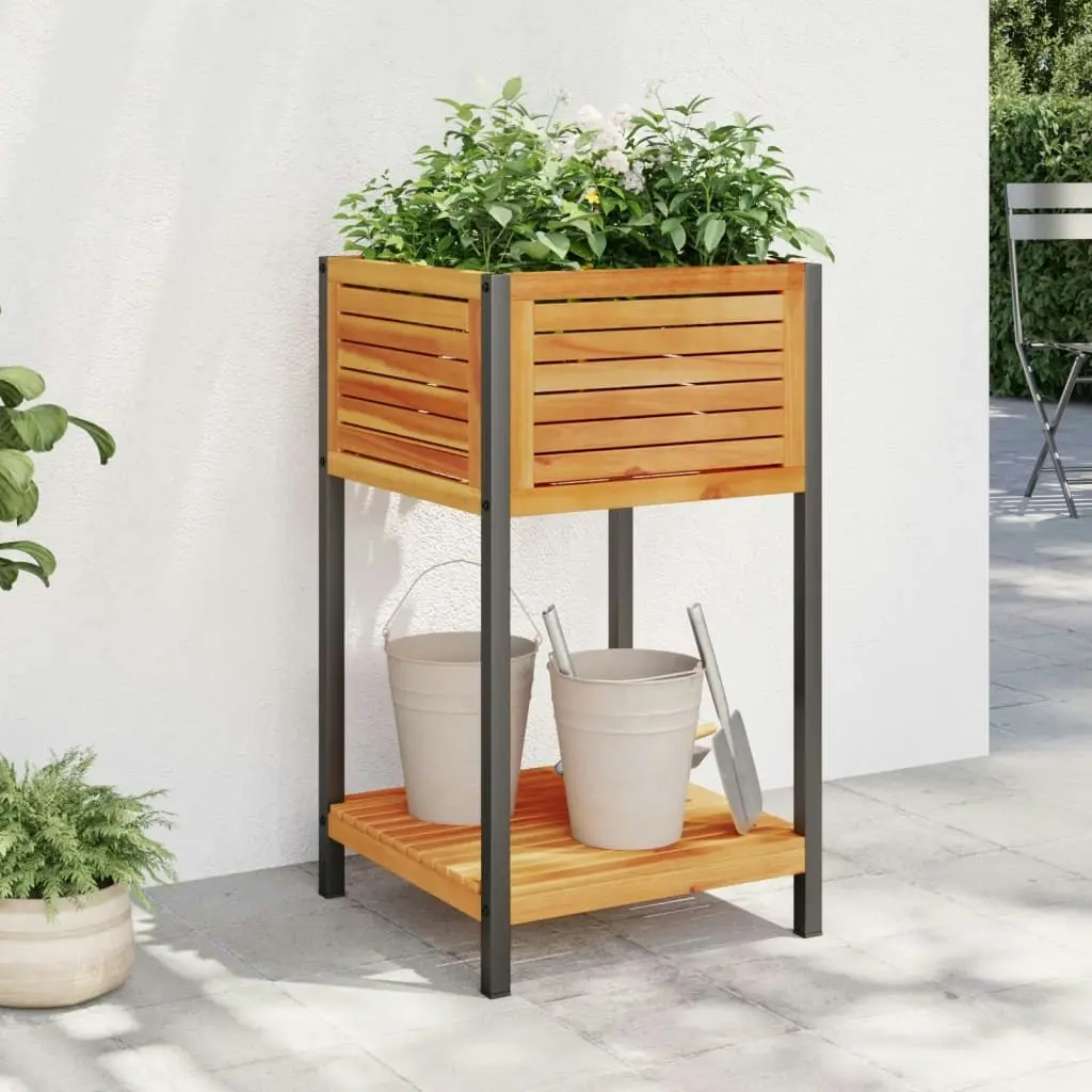 Garden Planter with Shelf 45x45x80 cm Solid Wood Acacia and Steel 367616