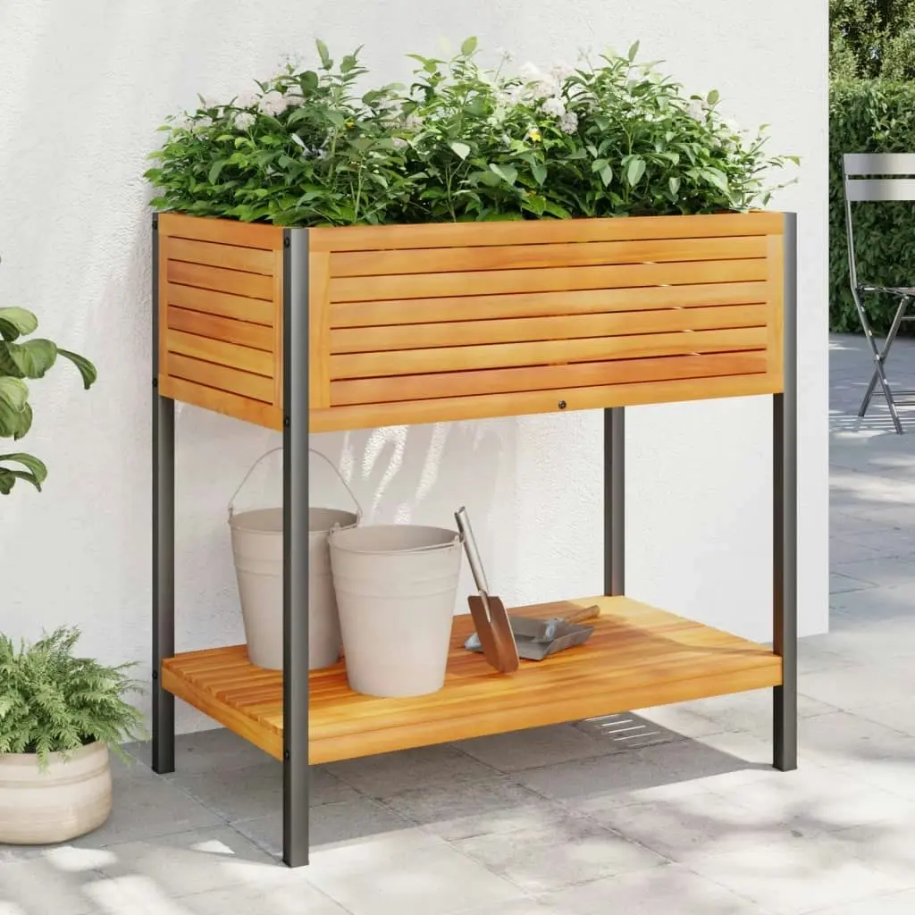 Garden Planter with Shelf 80x45x80 cm Solid Wood Acacia and Steel 367617