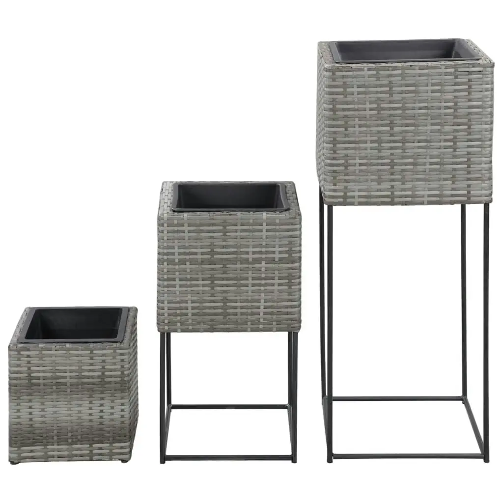 Garden Raised Beds 3 pcs Poly Rattan Grey 46943