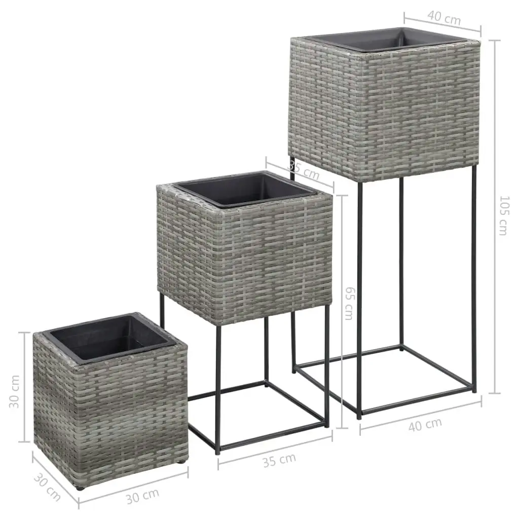 Garden Raised Beds 3 pcs Poly Rattan Grey 46943