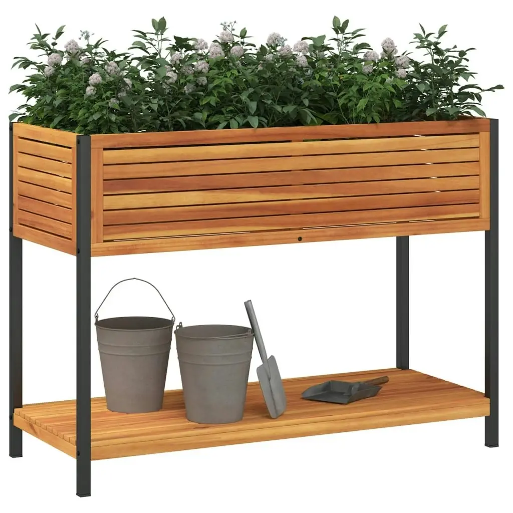 Garden Planter with Shelf 110x45x80 cm Solid Wood Acacia and Steel 367618