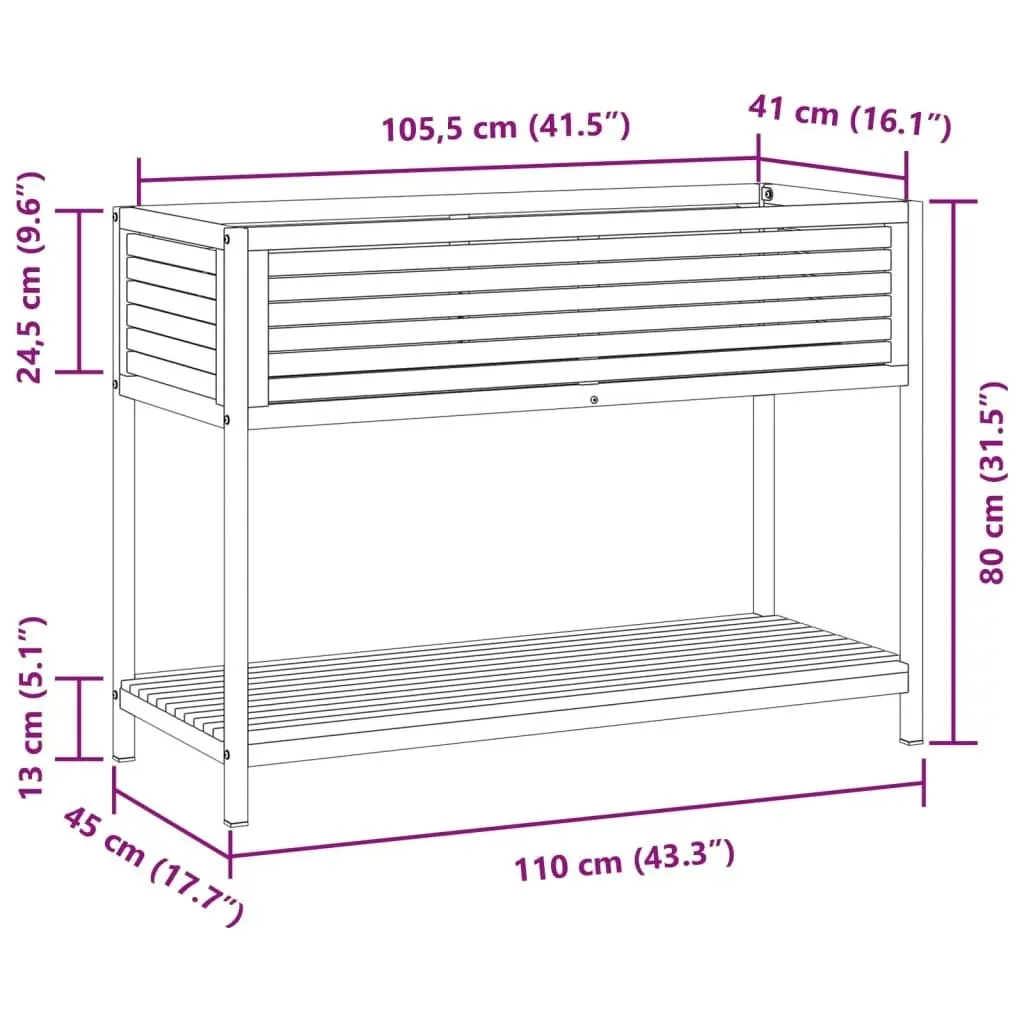 Garden Planter with Shelf 110x45x80 cm Solid Wood Acacia and Steel 367618