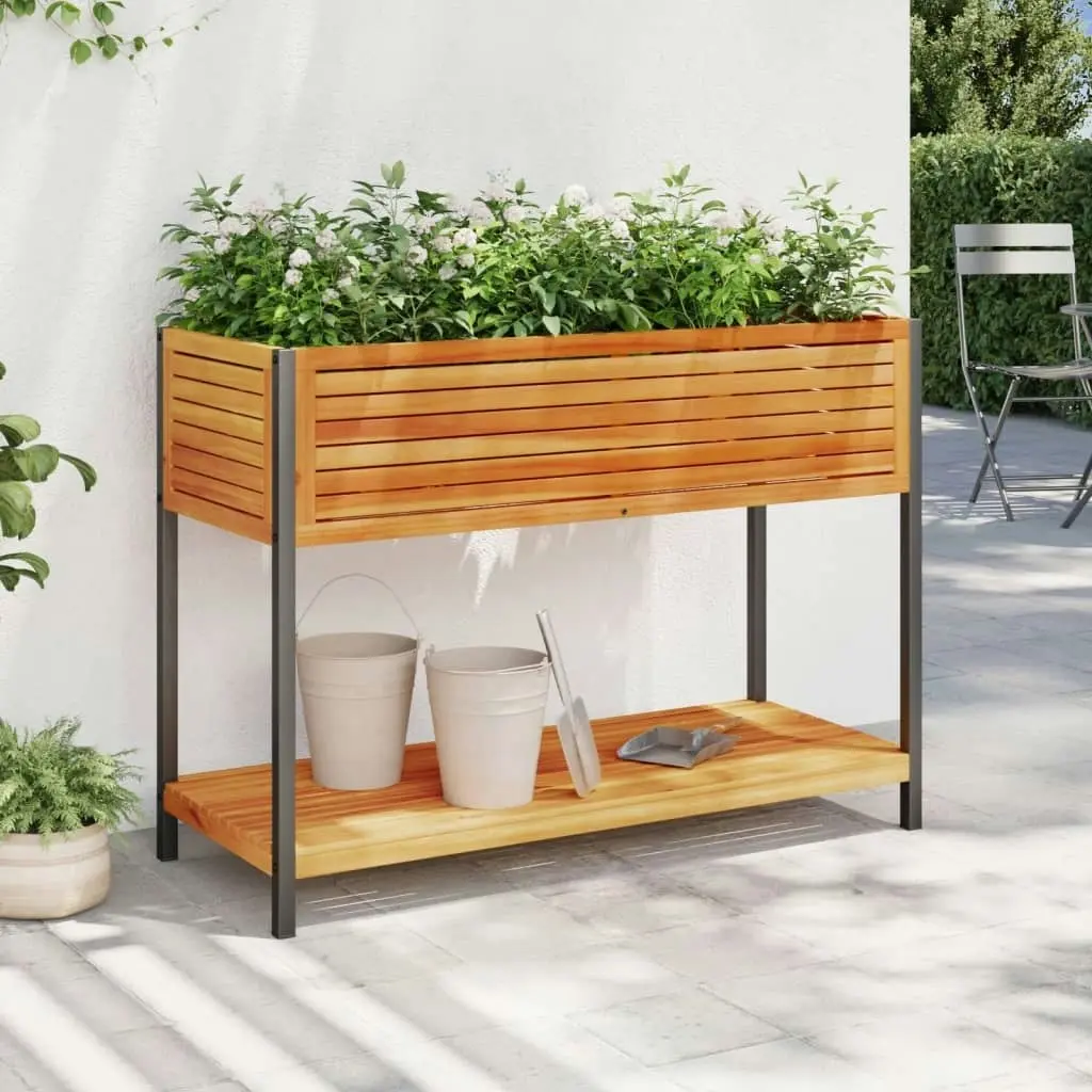 Garden Planter with Shelf 110x45x80 cm Solid Wood Acacia and Steel 367618