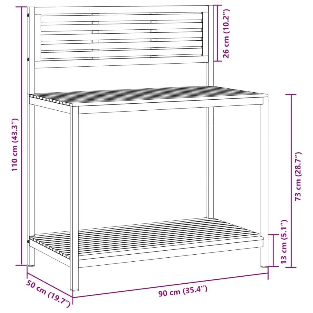 Garden Work Table 90x50x110 cm Solid Wood Acacia and Steel 367619