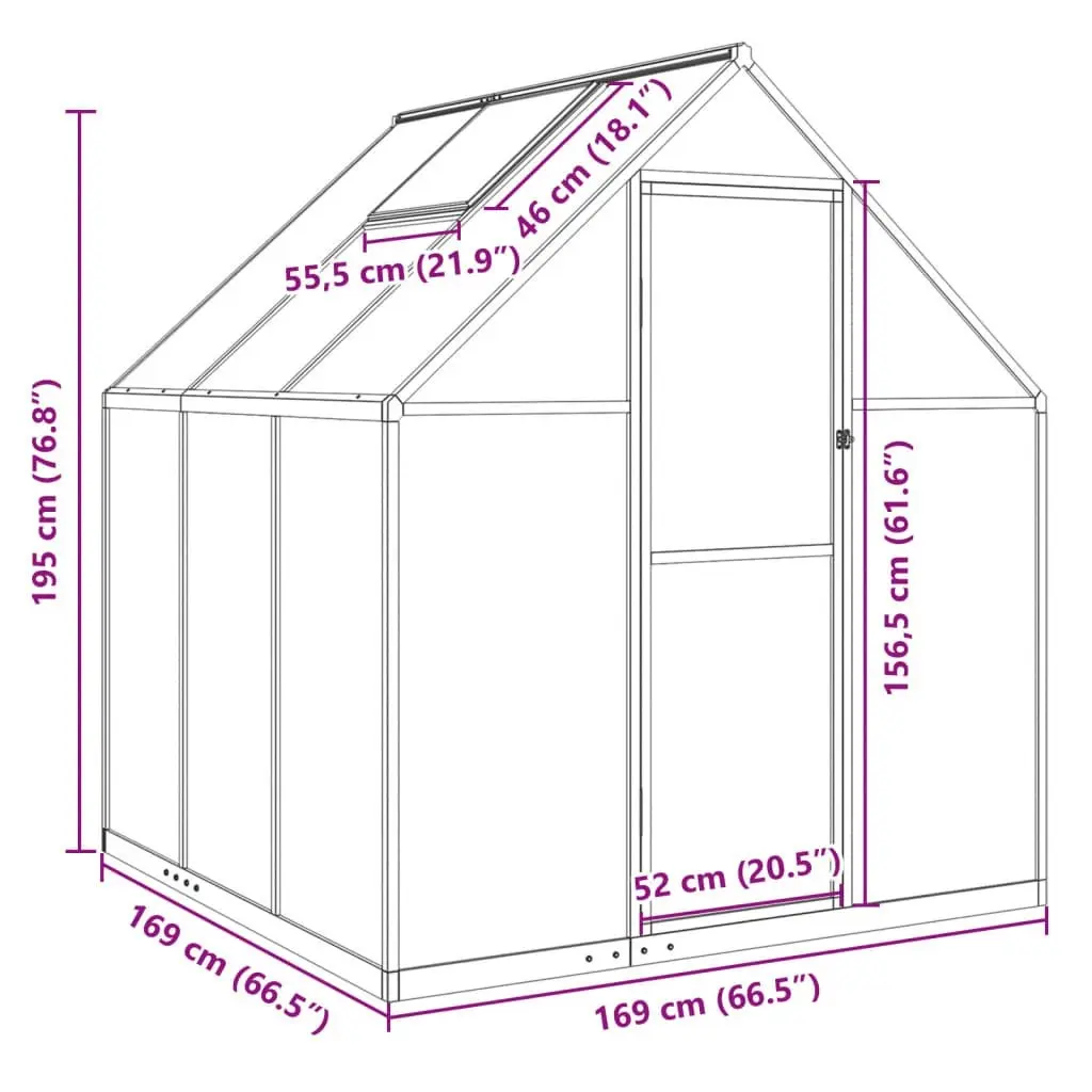 Greenhouse with Base Frame Anthracite 169x169x195 cm Aluminium 4005830