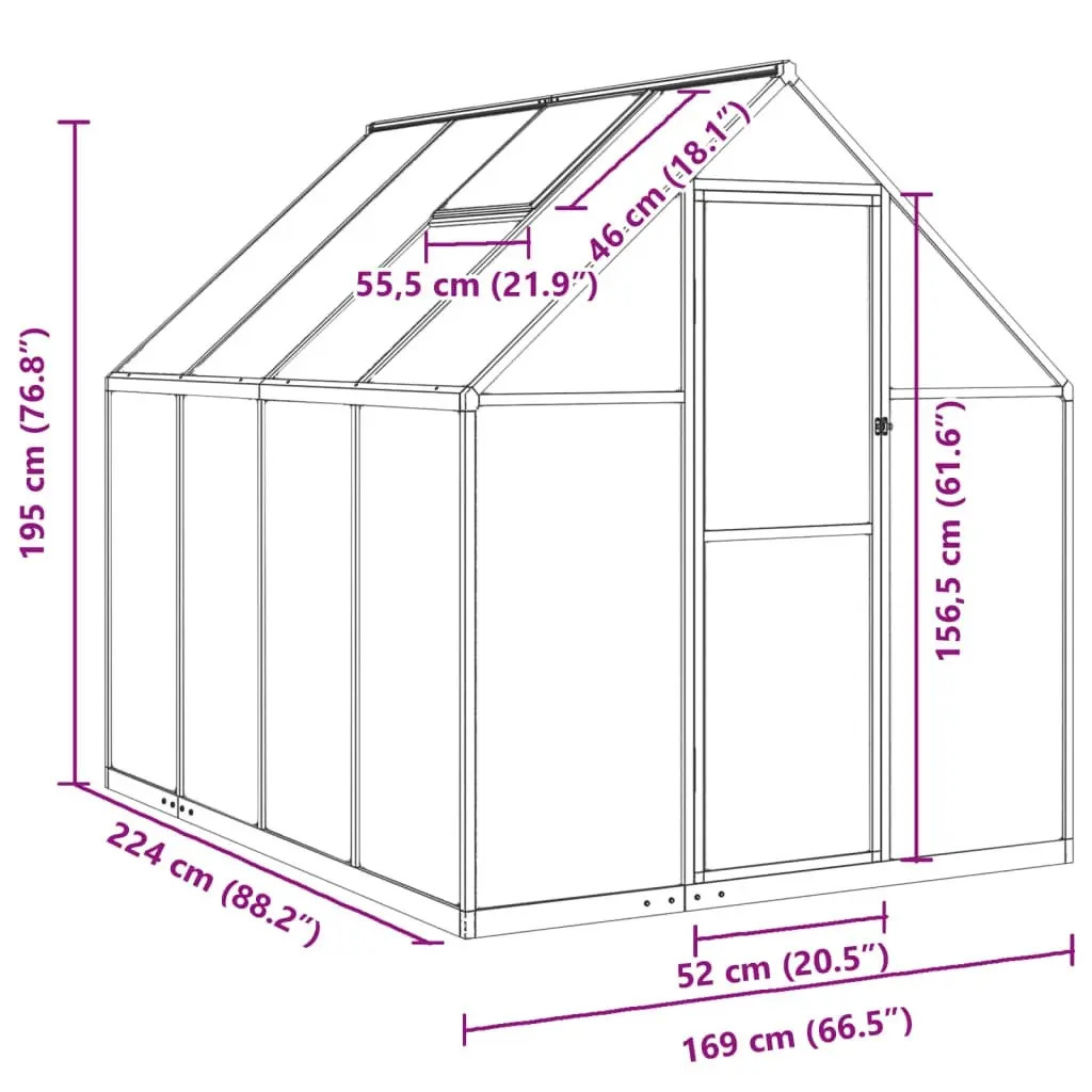 Greenhouse with Base Frame Silver 224x169x195 cm Aluminium 4005834