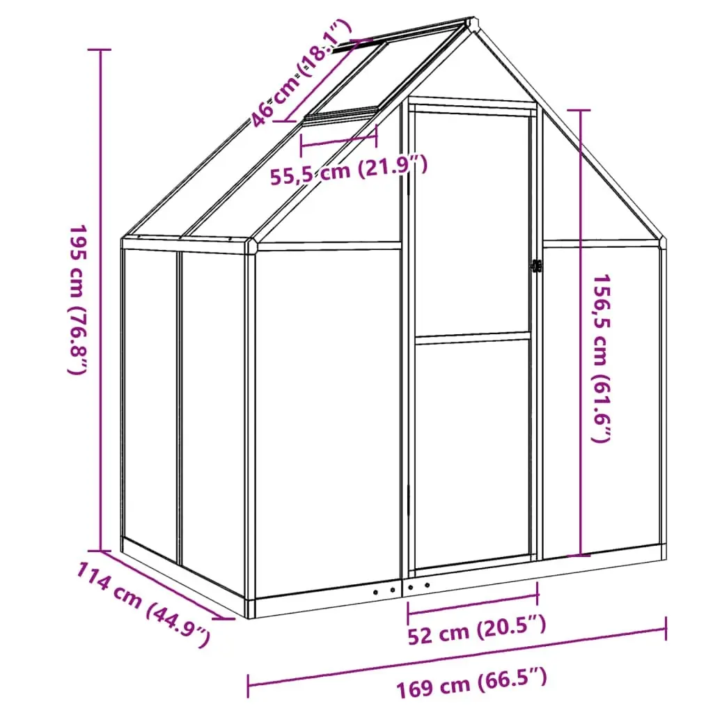 Greenhouse with Base Frame Anthracite 169x114x195 cm Aluminium 4005824