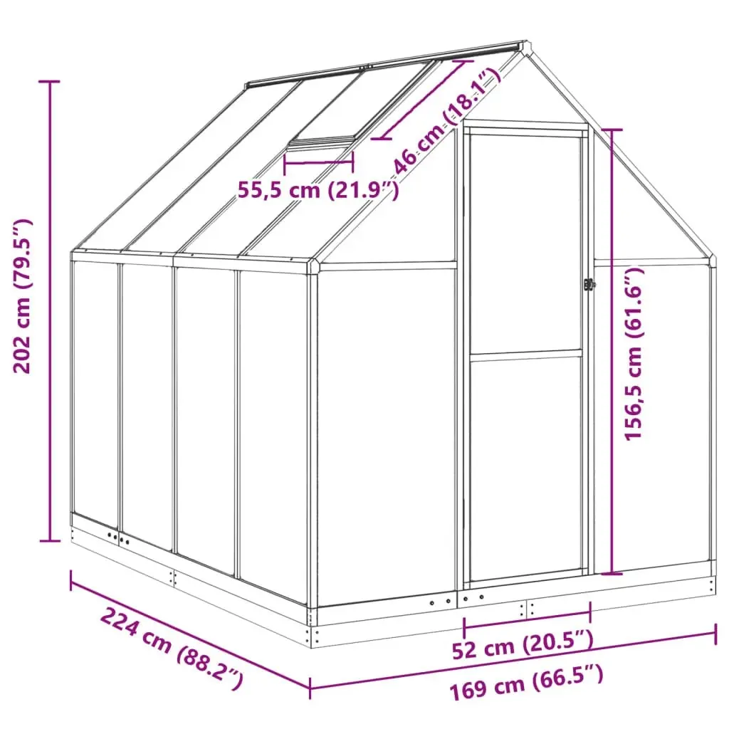 Greenhouse with Base Frame Anthracite 224x169x202 cm Aluminium 3266325