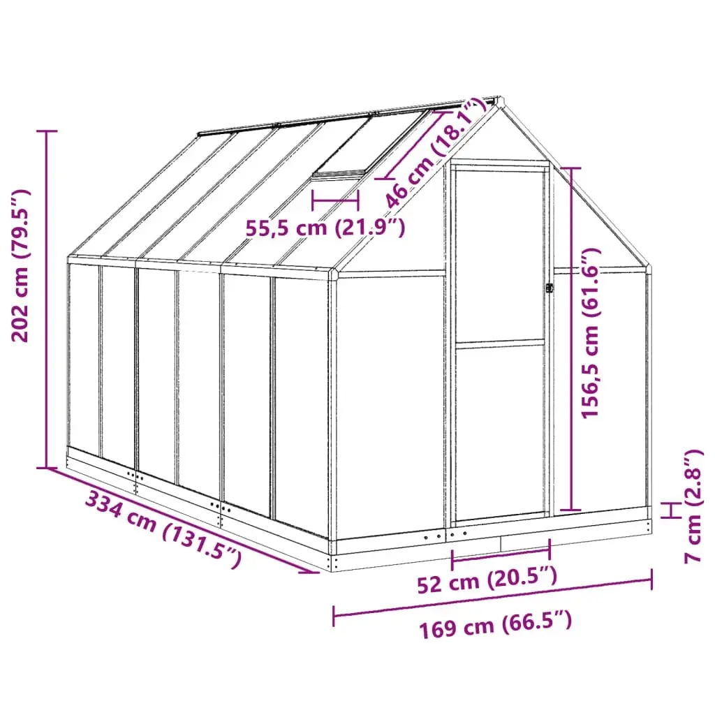 Greenhouse with Base Frame Anthracite 334x169x202 cm Aluminium 3266331