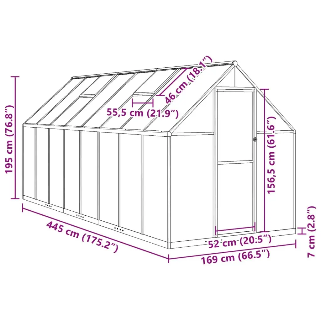 Greenhouse with Base Frame Anthracite 445x169x195 cm Aluminium 3266334